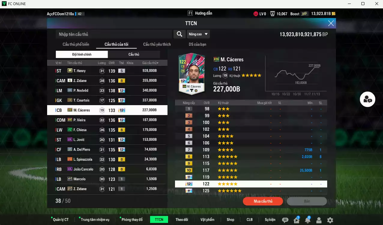 Ảnh [ACC Hiếm🔥] Juventus 2.813.910b có Nedved EBS+12, Del Piero EBS+12, Vieira BTB+12, Cáceres BTB+12, Henry ITM+5, Courtois GR+12, Zidane RMA, Chiesa FC, Jovic LOL+12... Còn nhiều CP GIẢM THUẾ, dư 44.000TC, VIP BK Tháng 11