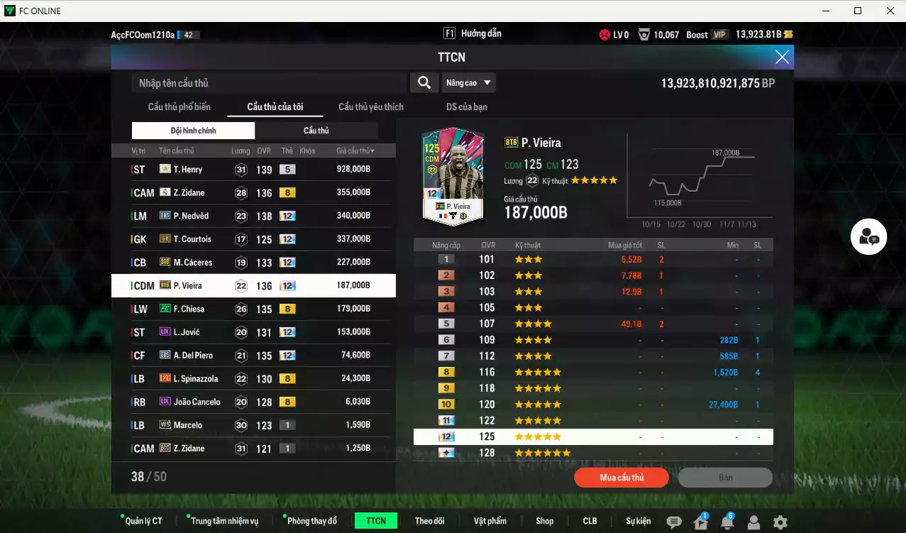 Ảnh [ACC Hiếm🔥] Juventus 2.813.910b có Nedved EBS+12, Del Piero EBS+12, Vieira BTB+12, Cáceres BTB+12, Henry ITM+5, Courtois GR+12, Zidane RMA, Chiesa FC, Jovic LOL+12... Còn nhiều CP GIẢM THUẾ, dư 44.000TC, VIP BK Tháng 11