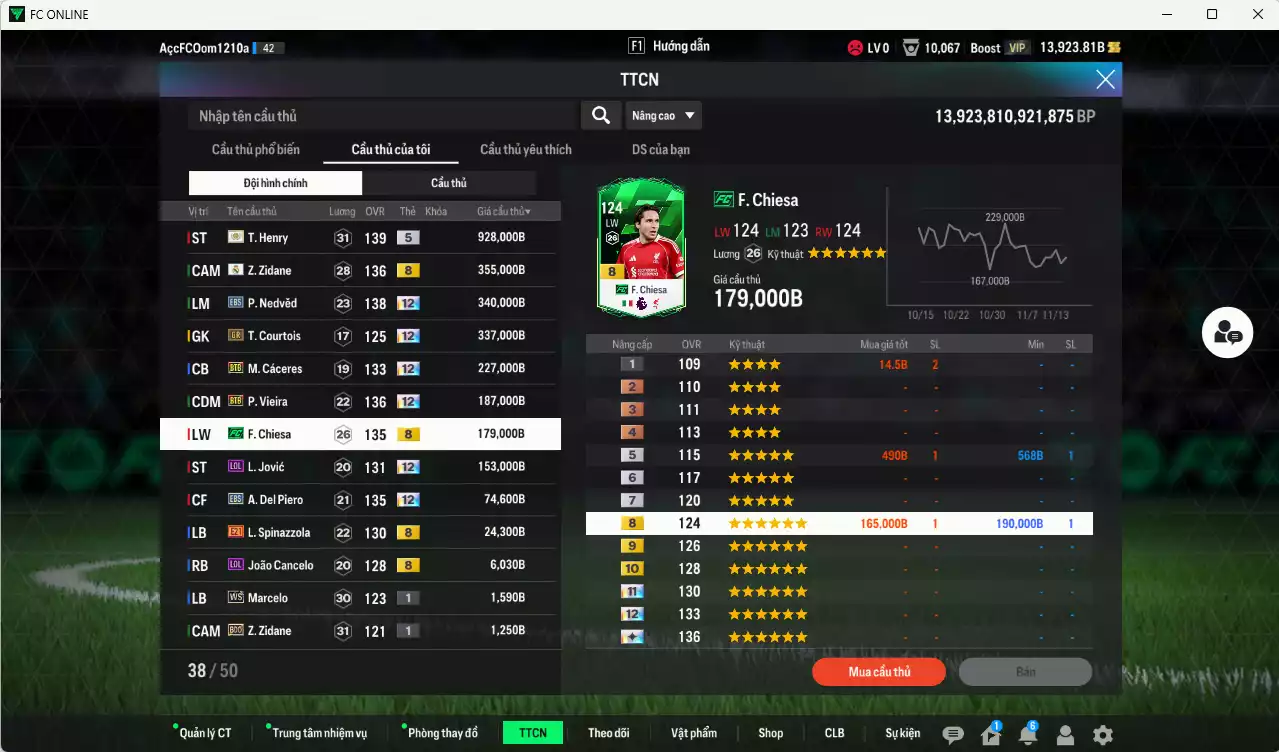 Ảnh [ACC Hiếm🔥] Juventus 2.813.910b có Nedved EBS+12, Del Piero EBS+12, Vieira BTB+12, Cáceres BTB+12, Henry ITM+5, Courtois GR+12, Zidane RMA, Chiesa FC, Jovic LOL+12... Còn nhiều CP GIẢM THUẾ, dư 44.000TC, VIP BK Tháng 11