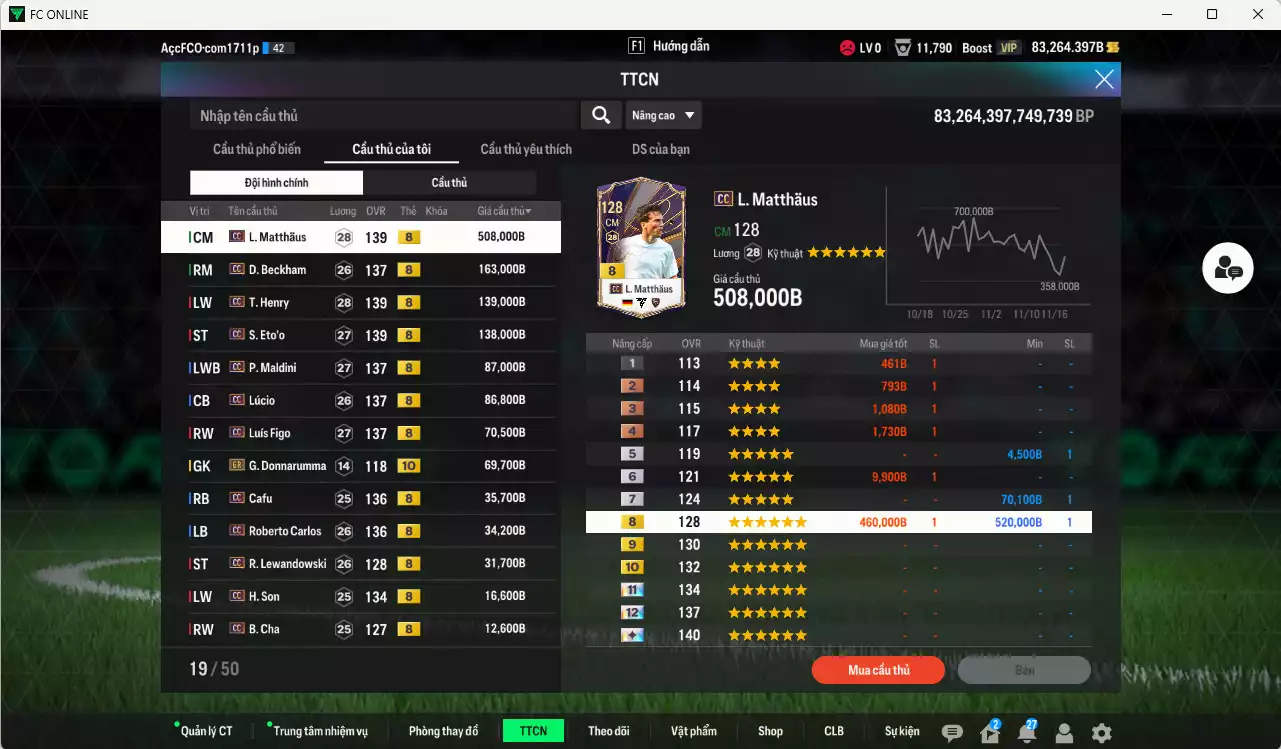 Ảnh Full mùa CC+8 1.397.190b dư 83kb có Matthaus, Beckham, Henry, Eto, Maldini, Lúcio, Figo, Cafu, Carlos, Lewandowski, H. Son, B. Cha... CC+8. Còn nhiều CP GIẢM THUẾ