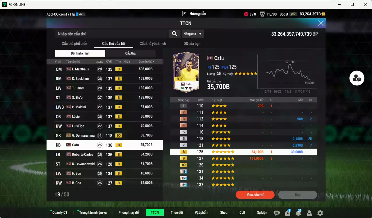 Ảnh Full mùa CC+8 1.397.190b dư 83kb có Matthaus, Beckham, Henry, Eto, Maldini, Lúcio, Figo, Cafu, Carlos, Lewandowski, H. Son, B. Cha... CC+8. Còn nhiều CP GIẢM THUẾ