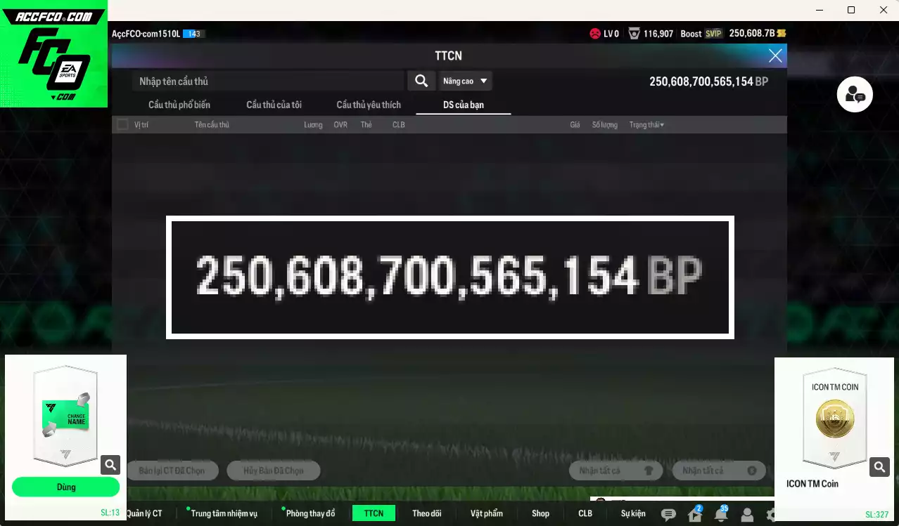 ACC 250608b trắng, có thẻ đổi tên. HLV Xịn