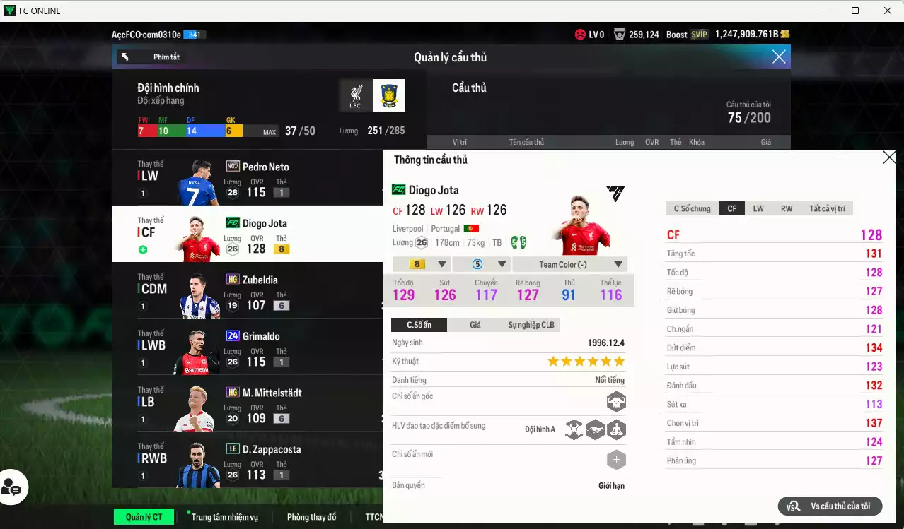 Ảnh [Tặng Jota FC] ACC 1247909b trắng, có thẻ đổi tên. HLV Xịn, dư 48.000TC