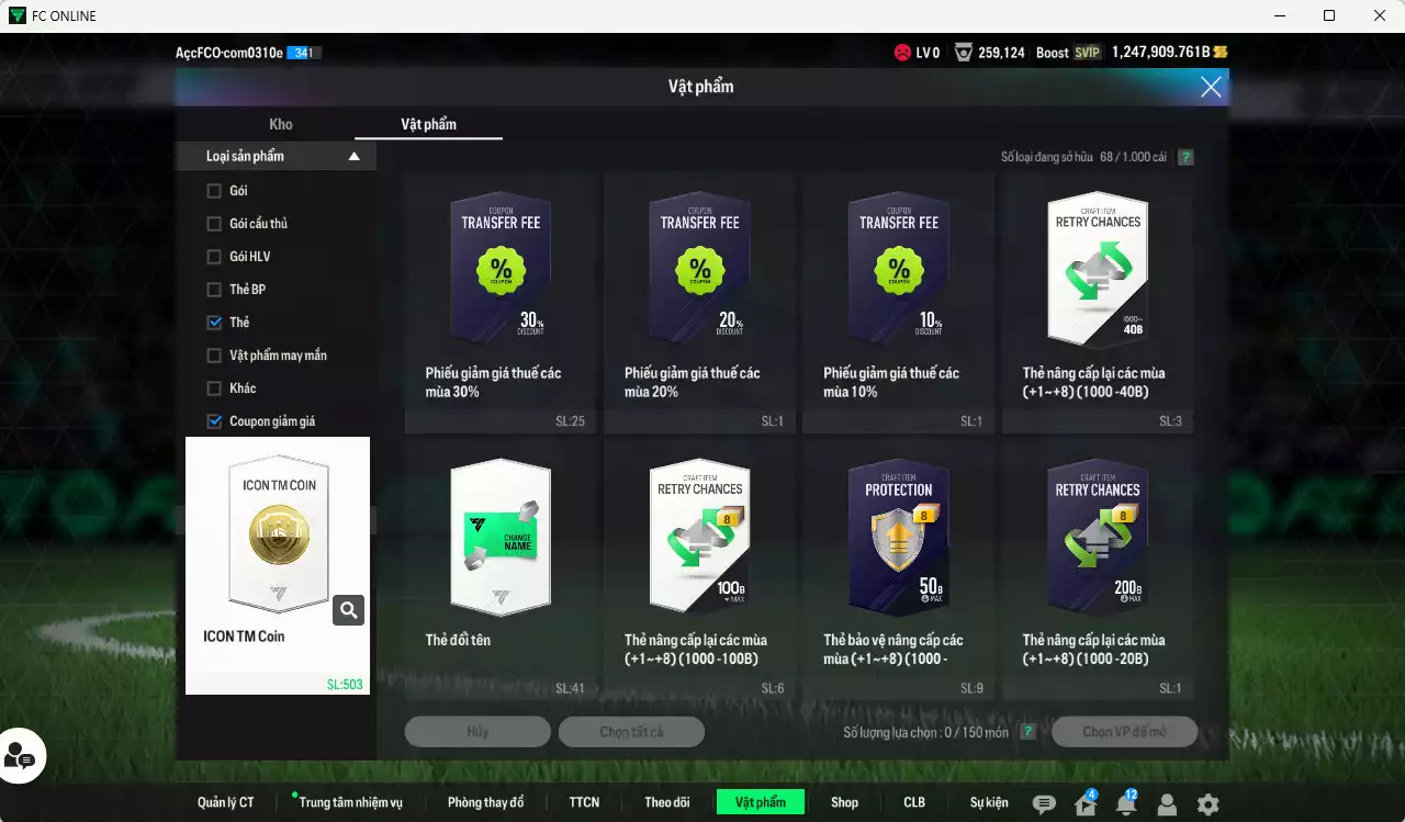 Ảnh [Tặng Jota FC] ACC 1247909b trắng, có thẻ đổi tên. HLV Xịn, dư 48.000TC