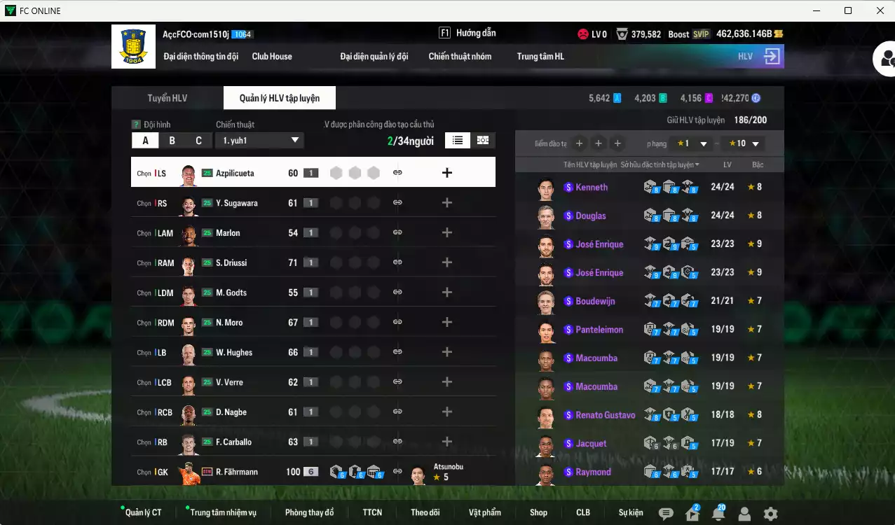 Ảnh ACC 462636b trắng, có thẻ đổi tên. HLV Siêu Xịn, đã full hơn nữa bảng đào tạo chiến thuật