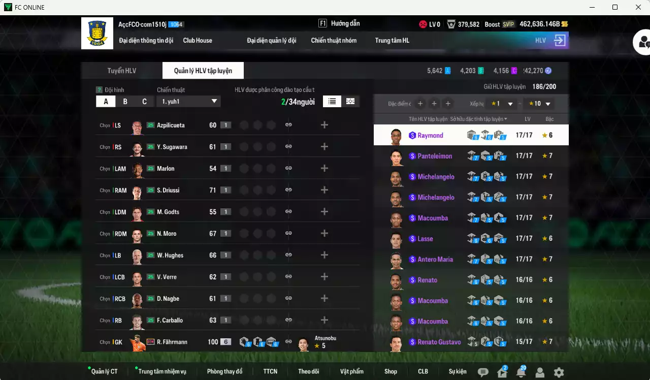 Ảnh ACC 462636b trắng, có thẻ đổi tên. HLV Siêu Xịn, đã full hơn nữa bảng đào tạo chiến thuật