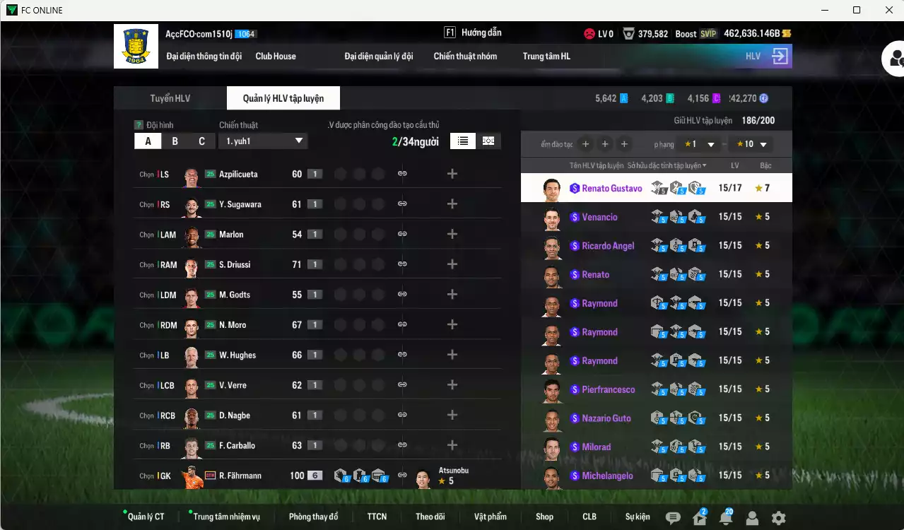 Ảnh ACC 462636b trắng, có thẻ đổi tên. HLV Siêu Xịn, đã full hơn nữa bảng đào tạo chiến thuật