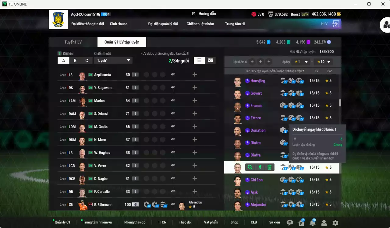 Ảnh ACC 462636b trắng, có thẻ đổi tên. HLV Siêu Xịn, đã full hơn nữa bảng đào tạo chiến thuật