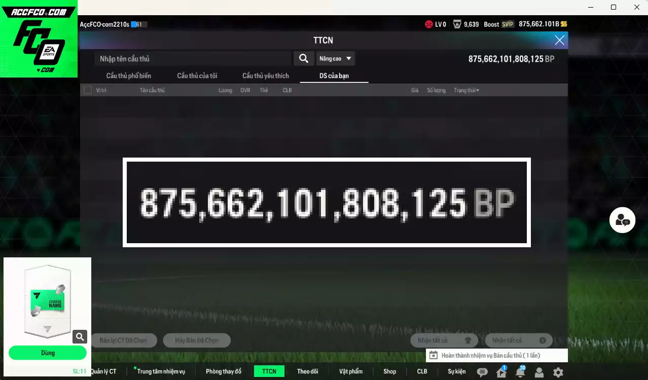 ACC 875662b trắng, có thẻ đổi tên. Dư 79.000TC