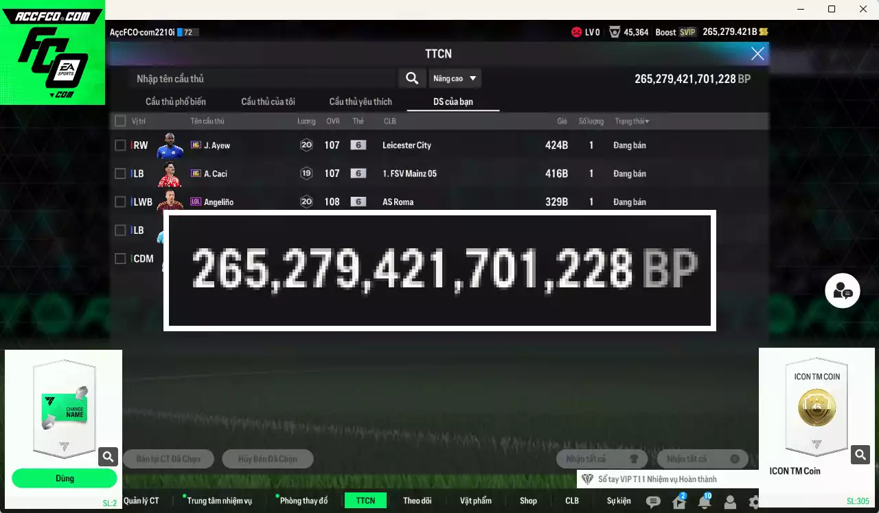 ACC 265279b trắng, có thẻ đổi tên