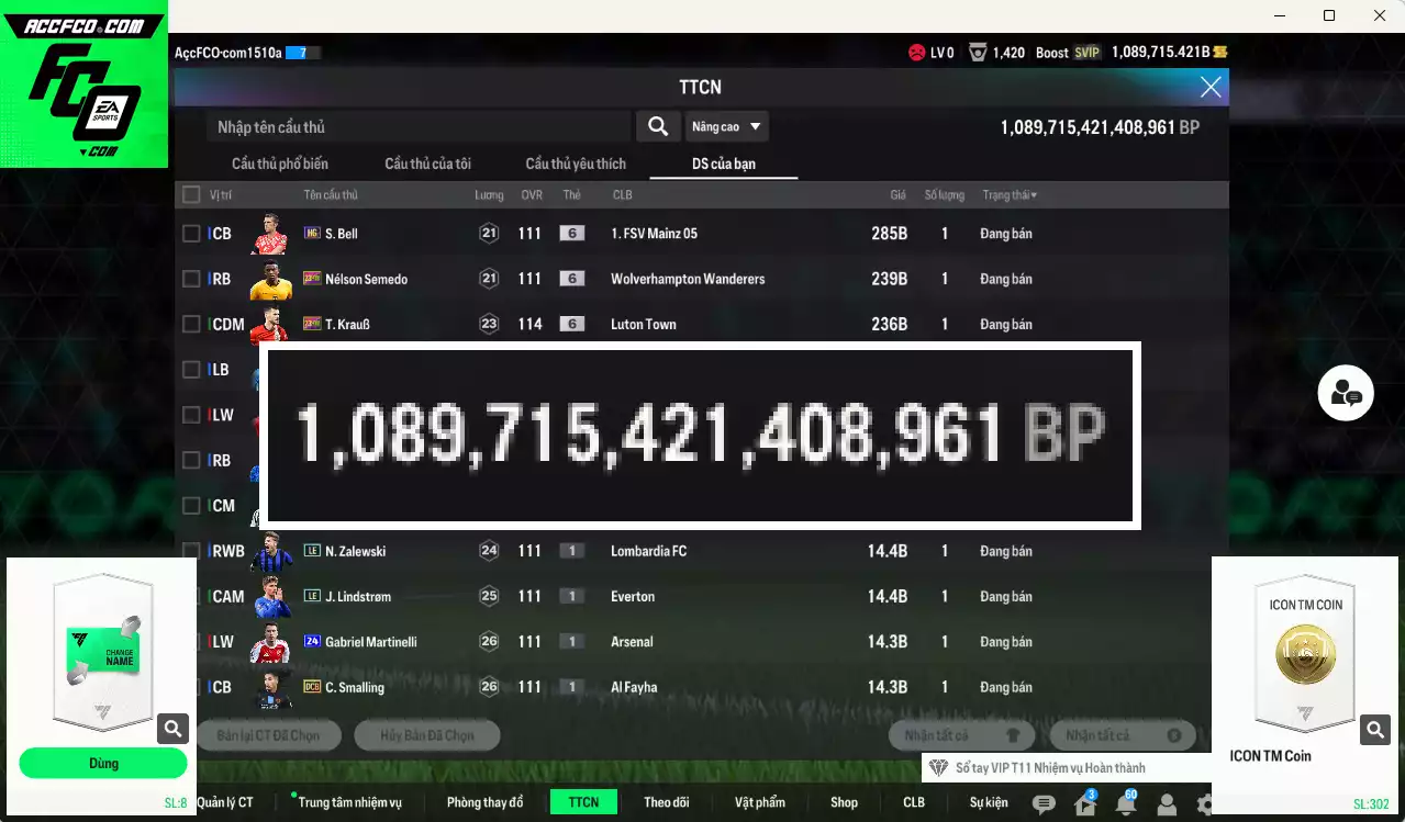 ACC 1089715b trắng, có thẻ đổi tên