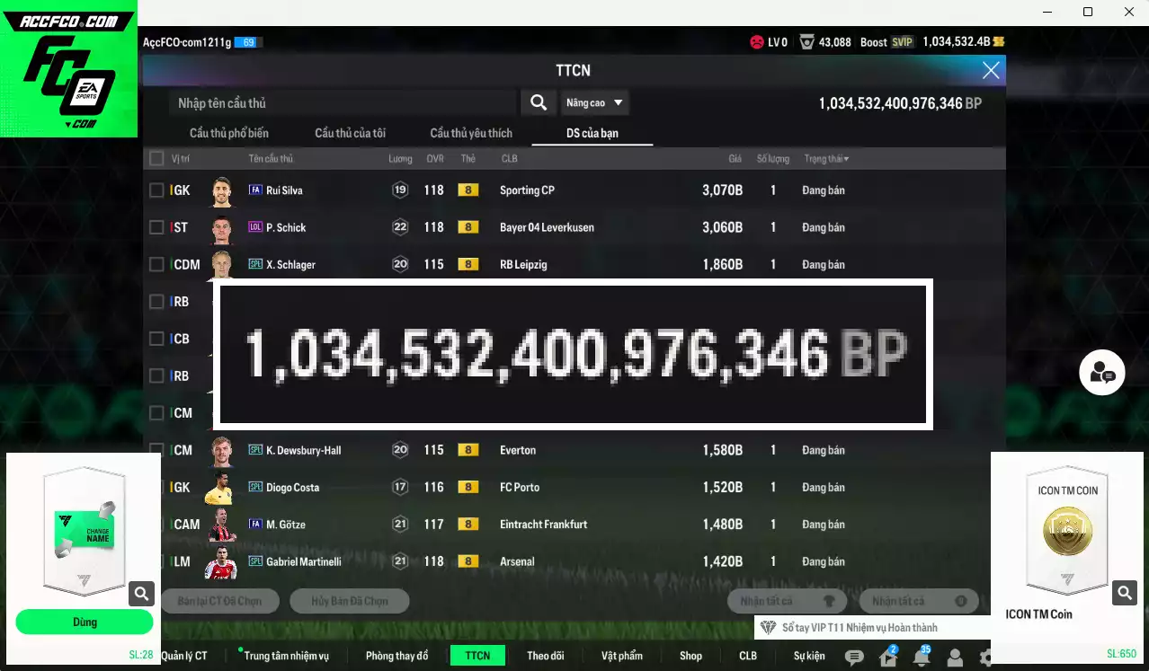 ACC 1034532b trắng, có thẻ đổi tên, còn nhiều CP GIẢM THUẾ. Dư 53.000TC