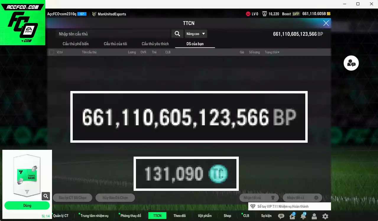 ACC 661110b trắng, có thẻ đổi tên. Dư 131.000TC