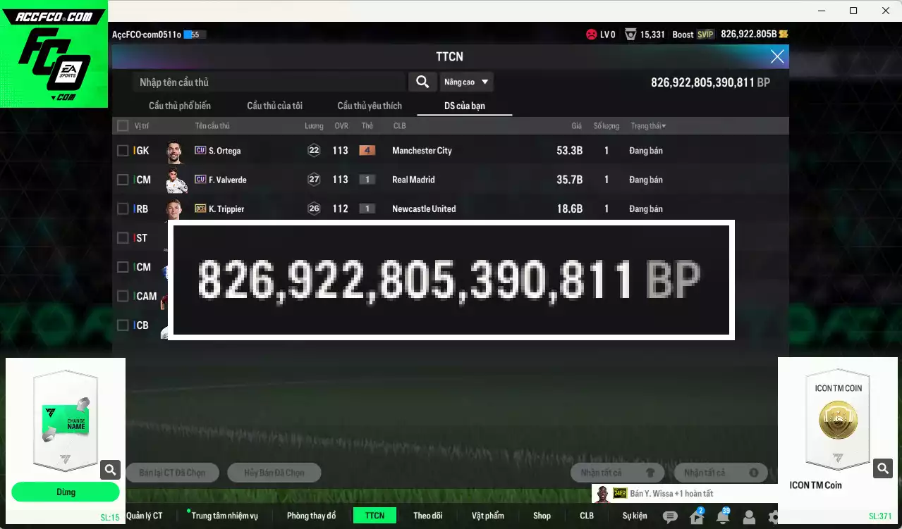 ACC 826922b trắng, có thẻ đổi tên. Dư 70.000TC