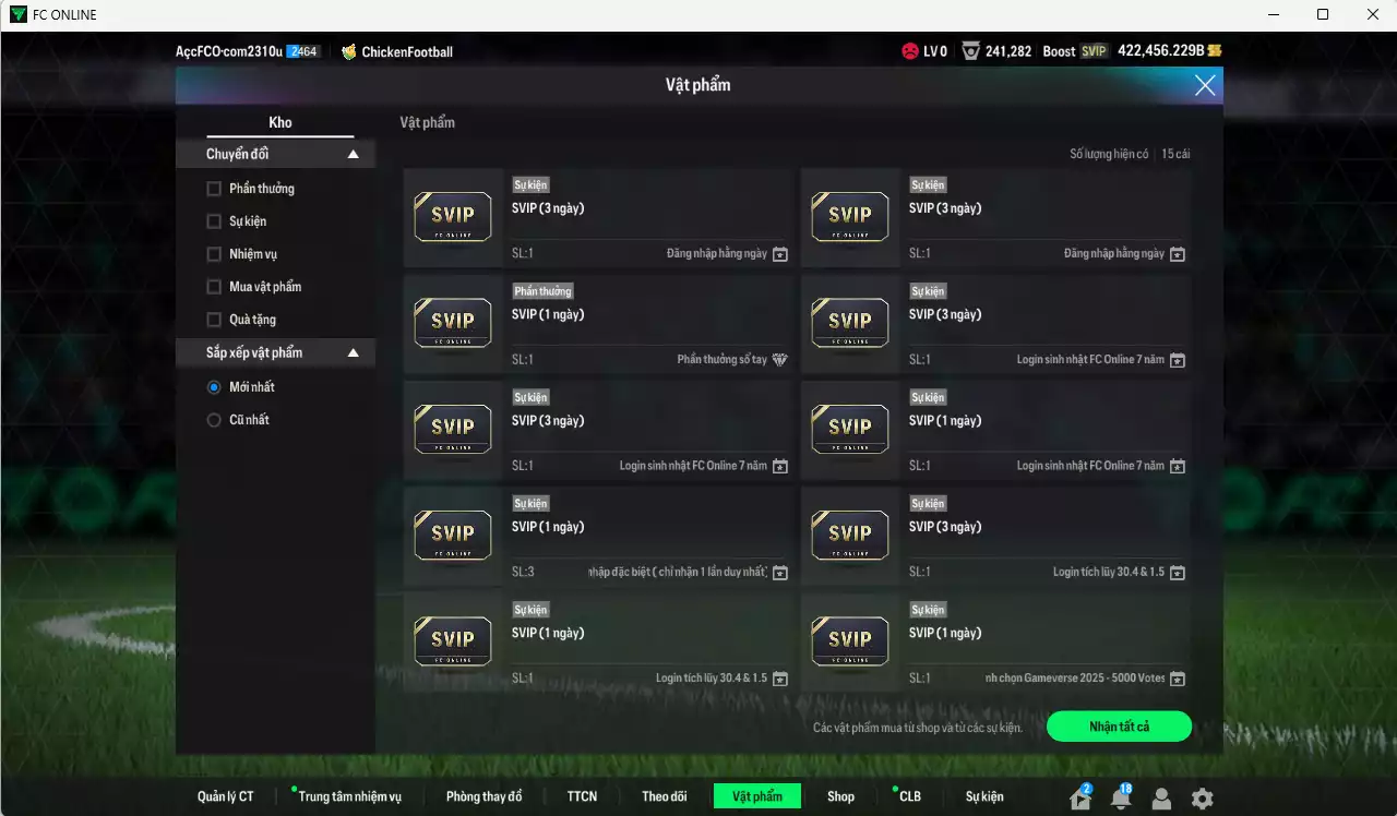 Ảnh ACC 422456b trắng vs Xuân Son PRM+5, Quang Hải PRM+5 , có thẻ đổi tên. HLV Xịn, dư 113.000TC