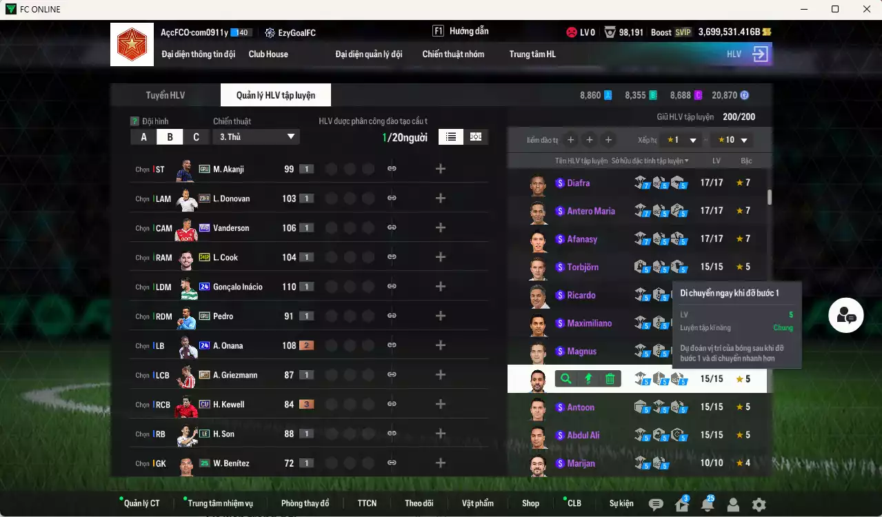 Ảnh ACC 3699531b trắng, có thẻ đổi tên, còn nhiều coin TM. HLV Xịn, dư 119.000TC, VIP BK Tháng 11