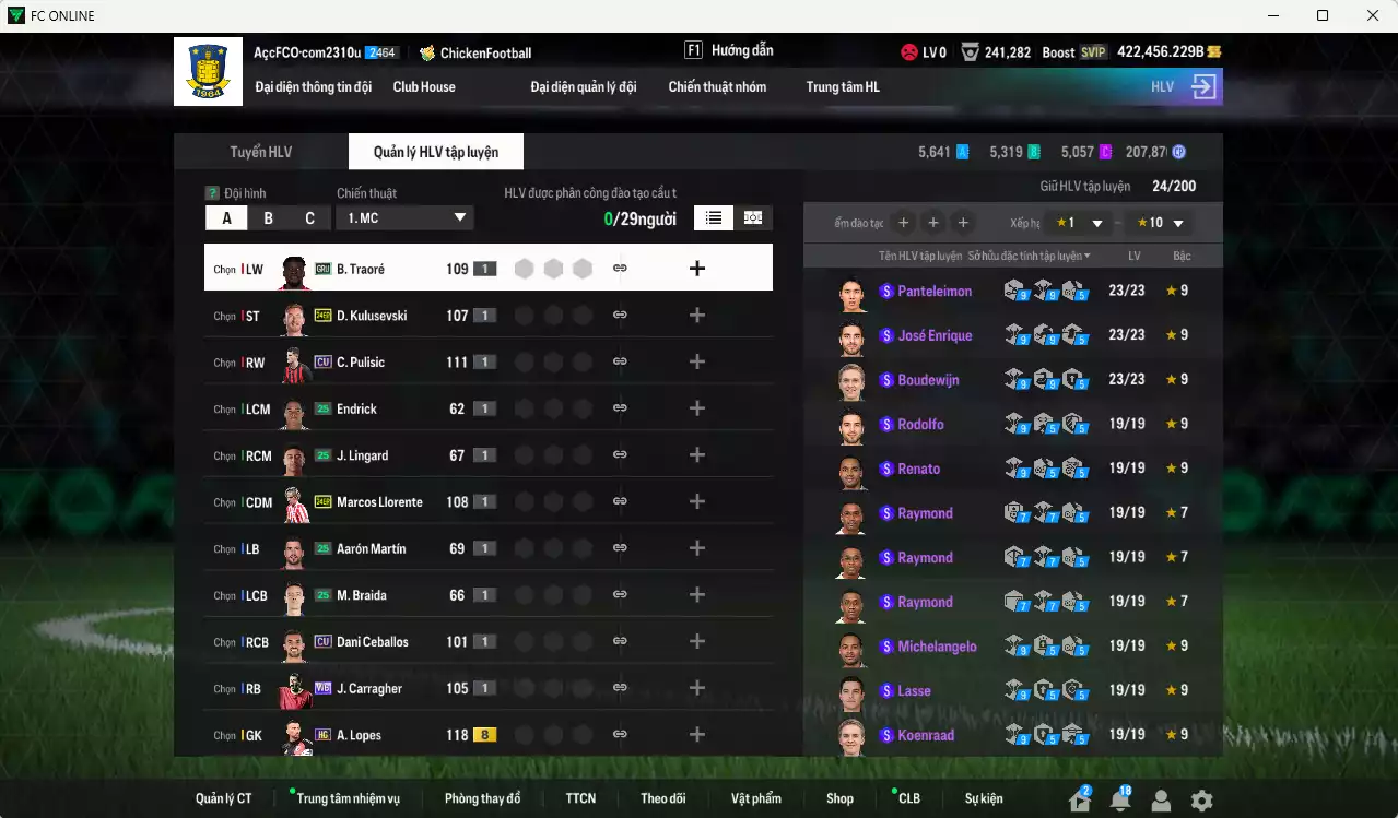 Ảnh ACC 422456b trắng vs Xuân Son PRM+5, Quang Hải PRM+5 , có thẻ đổi tên. HLV Xịn, dư 113.000TC