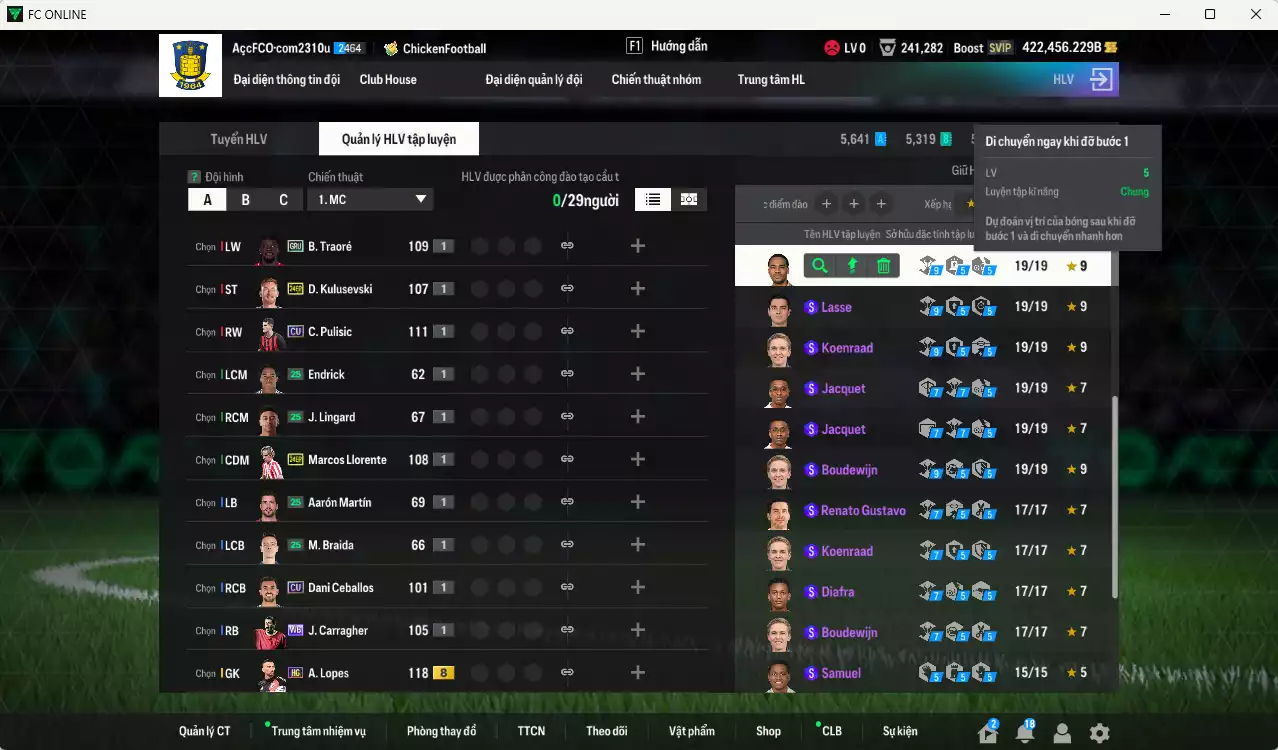 Ảnh ACC 422456b trắng vs Xuân Son PRM+5, Quang Hải PRM+5 , có thẻ đổi tên. HLV Xịn, dư 113.000TC