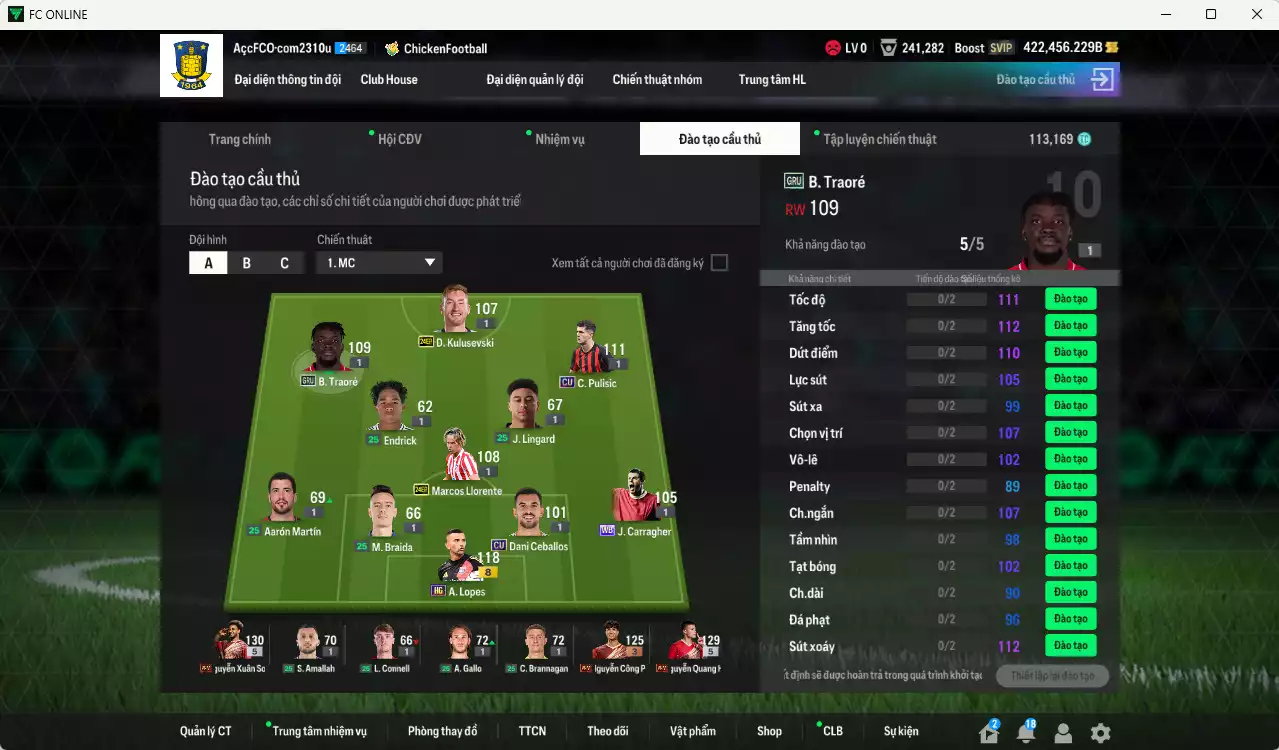 Ảnh ACC 422456b trắng vs Xuân Son PRM+5, Quang Hải PRM+5 , có thẻ đổi tên. HLV Xịn, dư 113.000TC