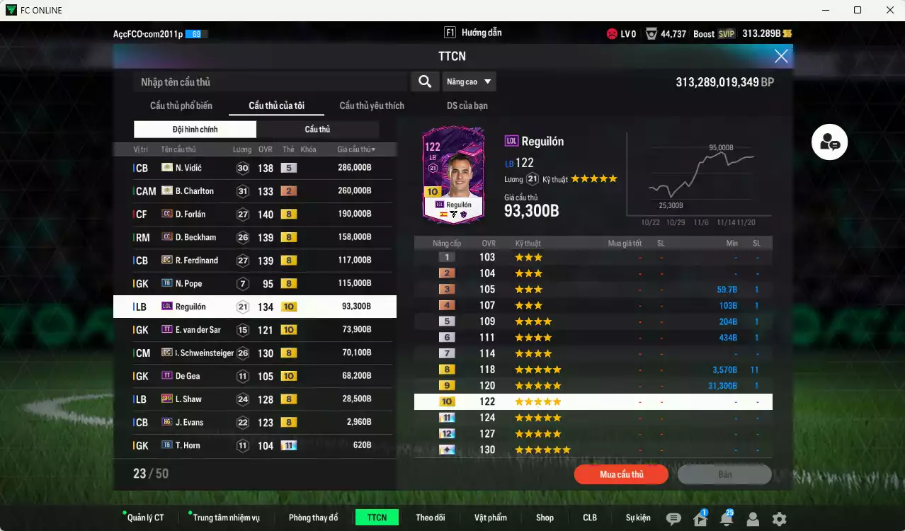 Ảnh Man Utd. 4.745.060b có Rooney ITM+5, CR7 BTB+10, Mazraoui SPL+10, Best DC, Vidic ITM+5, Charlton ITM+2, Forlán CC, Beckham CC, Ferdinand DC, Reguilón LOL+10, Schweinsteiger DC... HLV Xịn, đã đào tạo full chỉ số nhiều CT, VIP KC Tháng 11 và BK Tháng 12