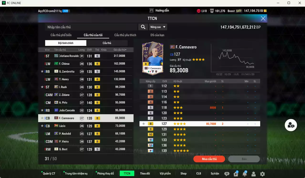 Ảnh [Tặng team phụ ICON+5 260kb] Juventus 1.798.690b dư 147kb có CR7 25TS+6, Chiesa FC, Zambrotta ITM+5, Henry CC, Rush DC, Zidane LN, Pirlo MDL, Cancelo 22UCL, Cannavaro CC, Lúcio JNM, Nedved LN, Vieira CC... Còn nhiều CP GIẢM THUẾ, Dư 77.000TC