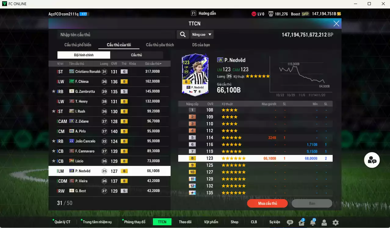 Ảnh [Tặng team phụ ICON+5 260kb] Juventus 1.798.690b dư 147kb có CR7 25TS+6, Chiesa FC, Zambrotta ITM+5, Henry CC, Rush DC, Zidane LN, Pirlo MDL, Cancelo 22UCL, Cannavaro CC, Lúcio JNM, Nedved LN, Vieira CC... Còn nhiều CP GIẢM THUẾ, Dư 77.000TC