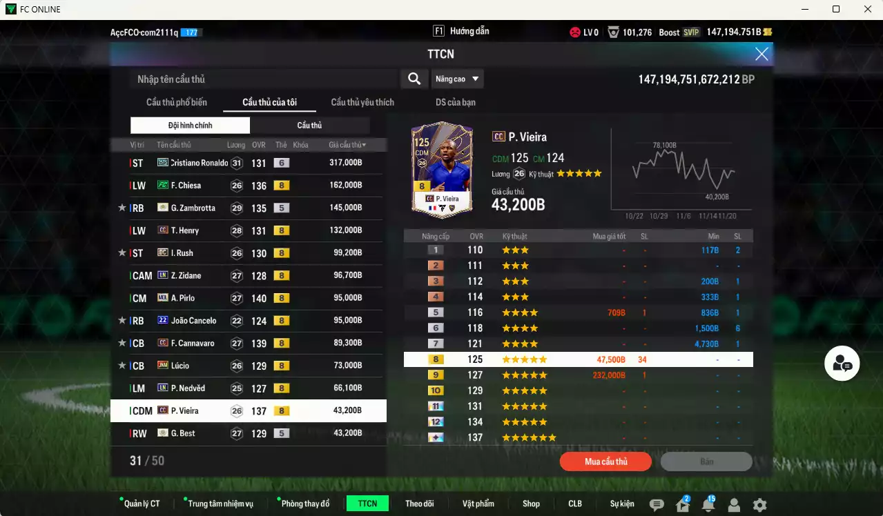 Ảnh [Tặng team phụ ICON+5 260kb] Juventus 1.798.690b dư 147kb có CR7 25TS+6, Chiesa FC, Zambrotta ITM+5, Henry CC, Rush DC, Zidane LN, Pirlo MDL, Cancelo 22UCL, Cannavaro CC, Lúcio JNM, Nedved LN, Vieira CC... Còn nhiều CP GIẢM THUẾ, Dư 77.000TC