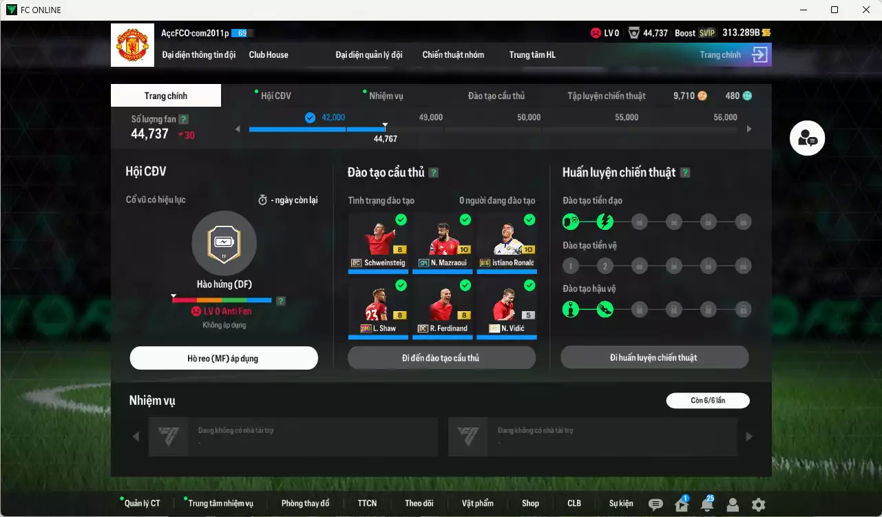Ảnh Man Utd. 4.745.060b có Rooney ITM+5, CR7 BTB+10, Mazraoui SPL+10, Best DC, Vidic ITM+5, Charlton ITM+2, Forlán CC, Beckham CC, Ferdinand DC, Reguilón LOL+10, Schweinsteiger DC... HLV Xịn, đã đào tạo full chỉ số nhiều CT, VIP KC Tháng 11 và BK Tháng 12