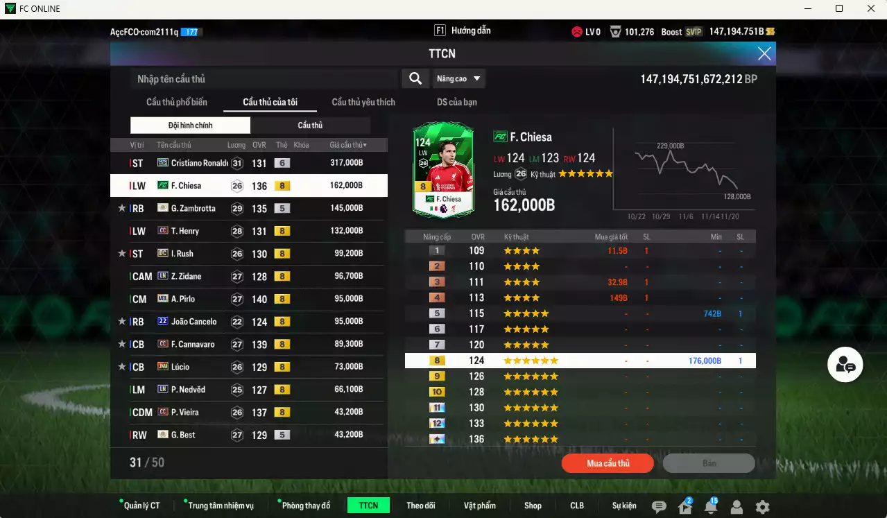 Ảnh [Tặng team phụ ICON+5 260kb] Juventus 1.798.690b dư 147kb có CR7 25TS+6, Chiesa FC, Zambrotta ITM+5, Henry CC, Rush DC, Zidane LN, Pirlo MDL, Cancelo 22UCL, Cannavaro CC, Lúcio JNM, Nedved LN, Vieira CC... Còn nhiều CP GIẢM THUẾ, Dư 77.000TC