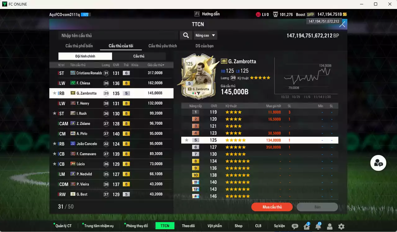 Ảnh [Tặng team phụ ICON+5 260kb] Juventus 1.798.690b dư 147kb có CR7 25TS+6, Chiesa FC, Zambrotta ITM+5, Henry CC, Rush DC, Zidane LN, Pirlo MDL, Cancelo 22UCL, Cannavaro CC, Lúcio JNM, Nedved LN, Vieira CC... Còn nhiều CP GIẢM THUẾ, Dư 77.000TC