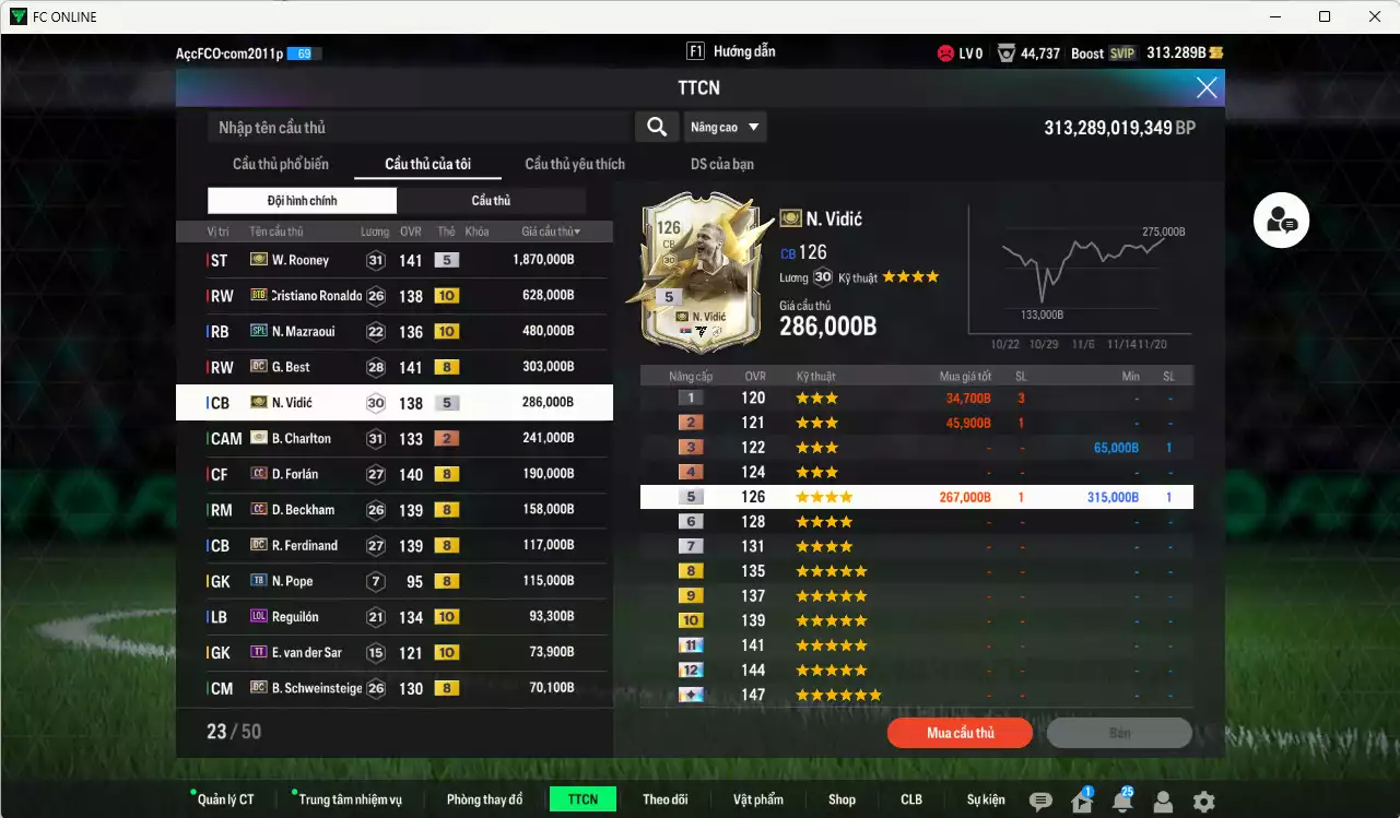 Ảnh Man Utd. 4.745.060b có Rooney ITM+5, CR7 BTB+10, Mazraoui SPL+10, Best DC, Vidic ITM+5, Charlton ITM+2, Forlán CC, Beckham CC, Ferdinand DC, Reguilón LOL+10, Schweinsteiger DC... HLV Xịn, đã đào tạo full chỉ số nhiều CT, VIP KC Tháng 11 và BK Tháng 12