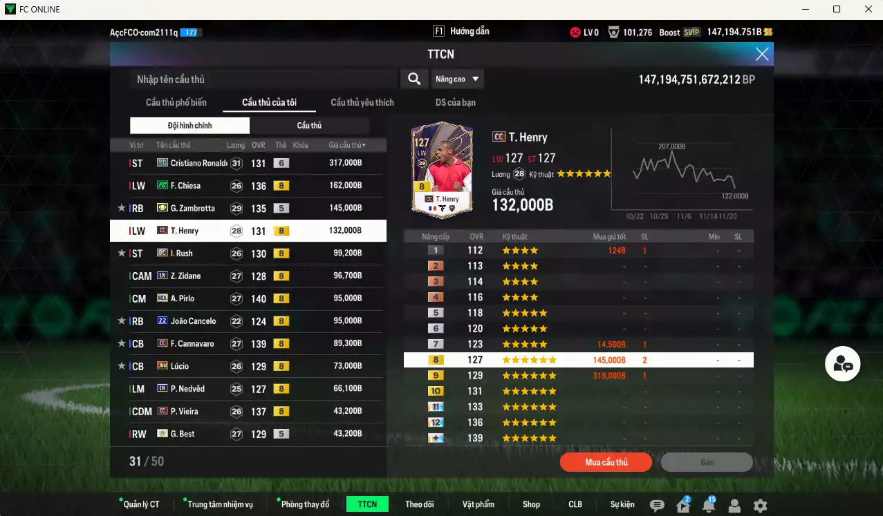 Ảnh [Tặng team phụ ICON+5 260kb] Juventus 1.798.690b dư 147kb có CR7 25TS+6, Chiesa FC, Zambrotta ITM+5, Henry CC, Rush DC, Zidane LN, Pirlo MDL, Cancelo 22UCL, Cannavaro CC, Lúcio JNM, Nedved LN, Vieira CC... Còn nhiều CP GIẢM THUẾ, Dư 77.000TC
