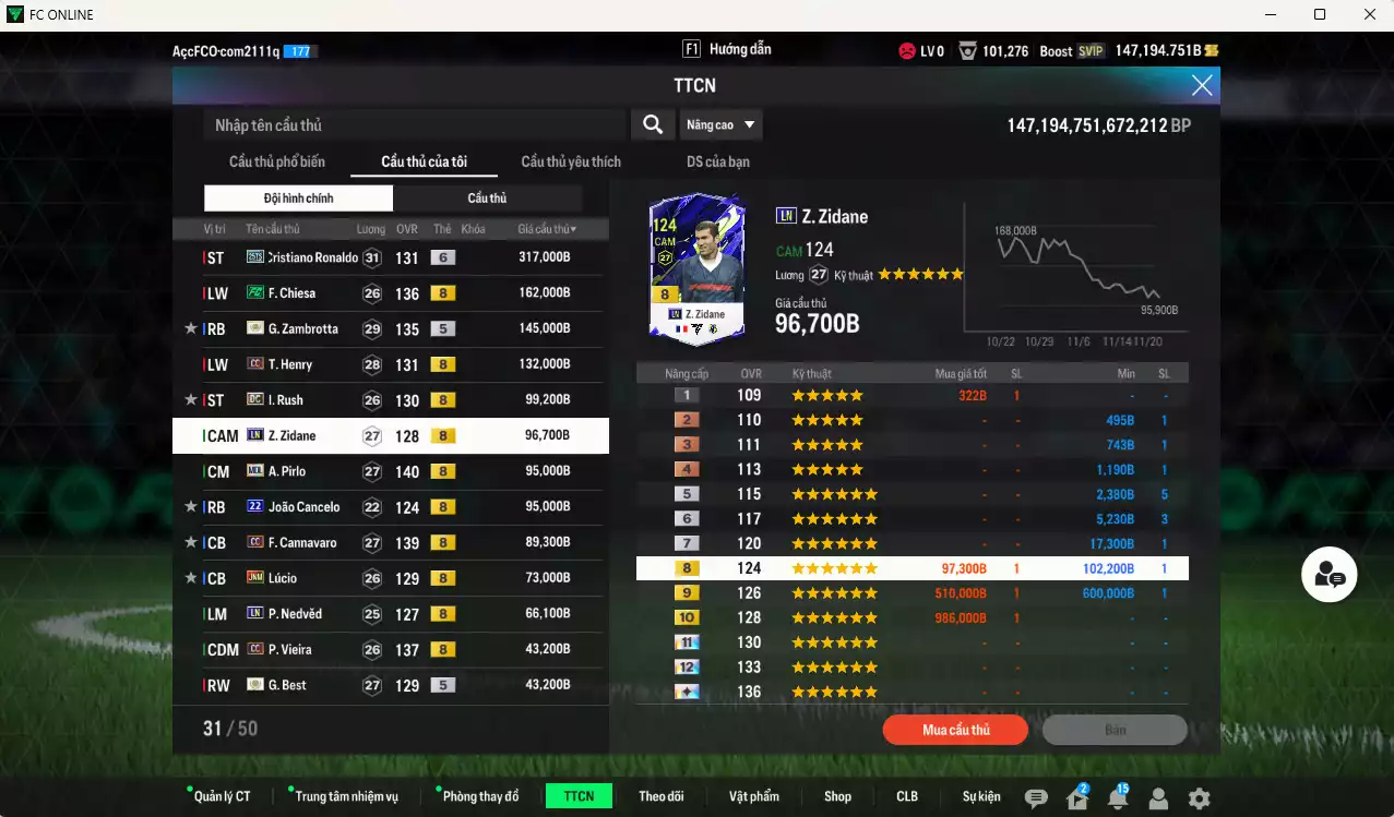 Ảnh [Tặng team phụ ICON+5 260kb] Juventus 1.798.690b dư 147kb có CR7 25TS+6, Chiesa FC, Zambrotta ITM+5, Henry CC, Rush DC, Zidane LN, Pirlo MDL, Cancelo 22UCL, Cannavaro CC, Lúcio JNM, Nedved LN, Vieira CC... Còn nhiều CP GIẢM THUẾ, Dư 77.000TC