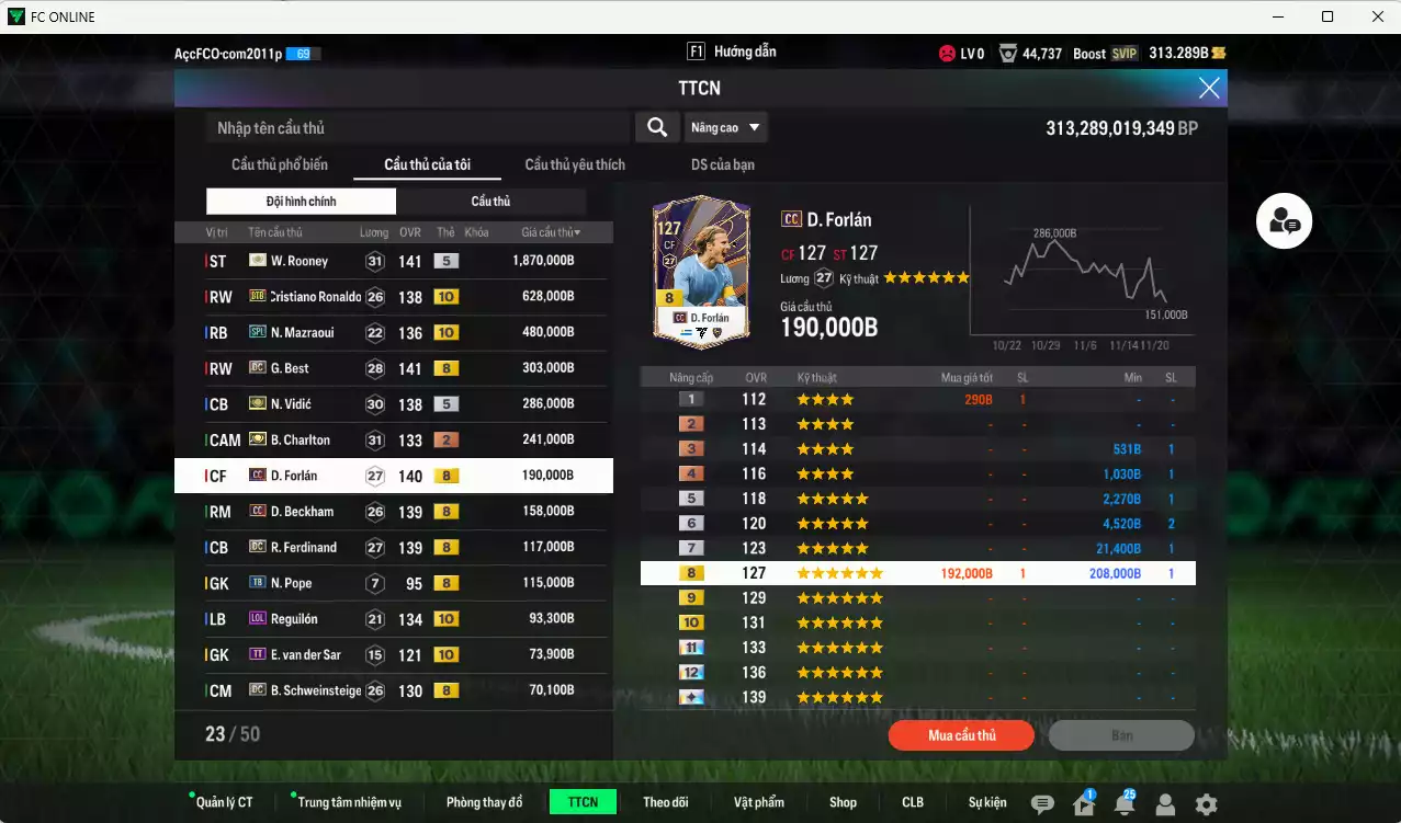 Ảnh Man Utd. 4.745.060b có Rooney ITM+5, CR7 BTB+10, Mazraoui SPL+10, Best DC, Vidic ITM+5, Charlton ITM+2, Forlán CC, Beckham CC, Ferdinand DC, Reguilón LOL+10, Schweinsteiger DC... HLV Xịn, đã đào tạo full chỉ số nhiều CT, VIP KC Tháng 11 và BK Tháng 12