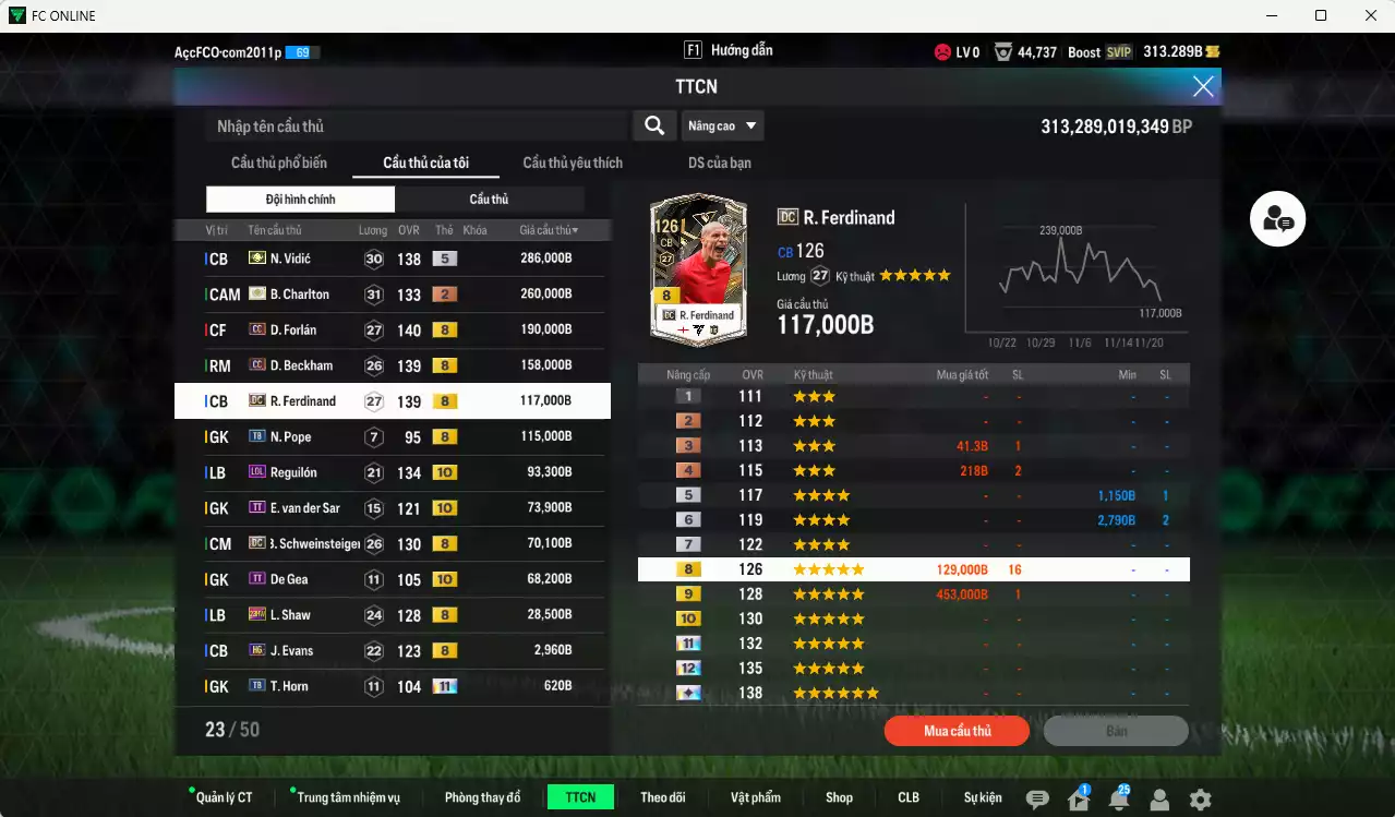 Ảnh Man Utd. 4.745.060b có Rooney ITM+5, CR7 BTB+10, Mazraoui SPL+10, Best DC, Vidic ITM+5, Charlton ITM+2, Forlán CC, Beckham CC, Ferdinand DC, Reguilón LOL+10, Schweinsteiger DC... HLV Xịn, đã đào tạo full chỉ số nhiều CT, VIP KC Tháng 11 và BK Tháng 12