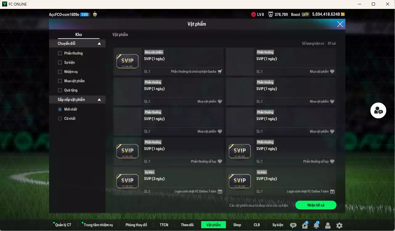 Ảnh ACC 5.694.418b trắng, có thẻ đổi tên, còn CP GIẢM THUẾ. HLV Siêu Xịn, đã đào tạo nữa bảng chiến thuật, dư 43.000TC