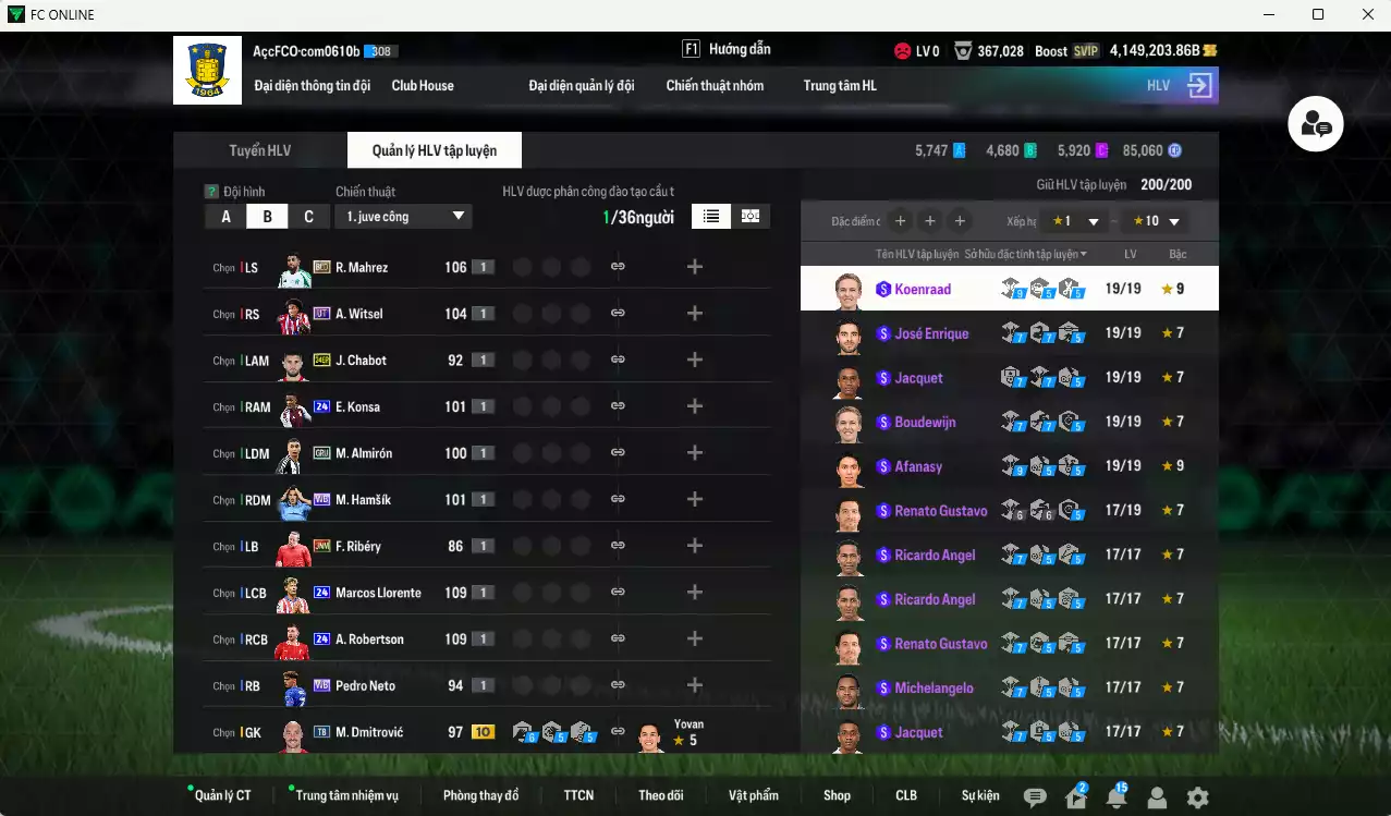 Ảnh ACC 4149203b trắng, có thẻ đổi tên. HLV Xịn, đã full nữa bảng đào tạo chiến thuật