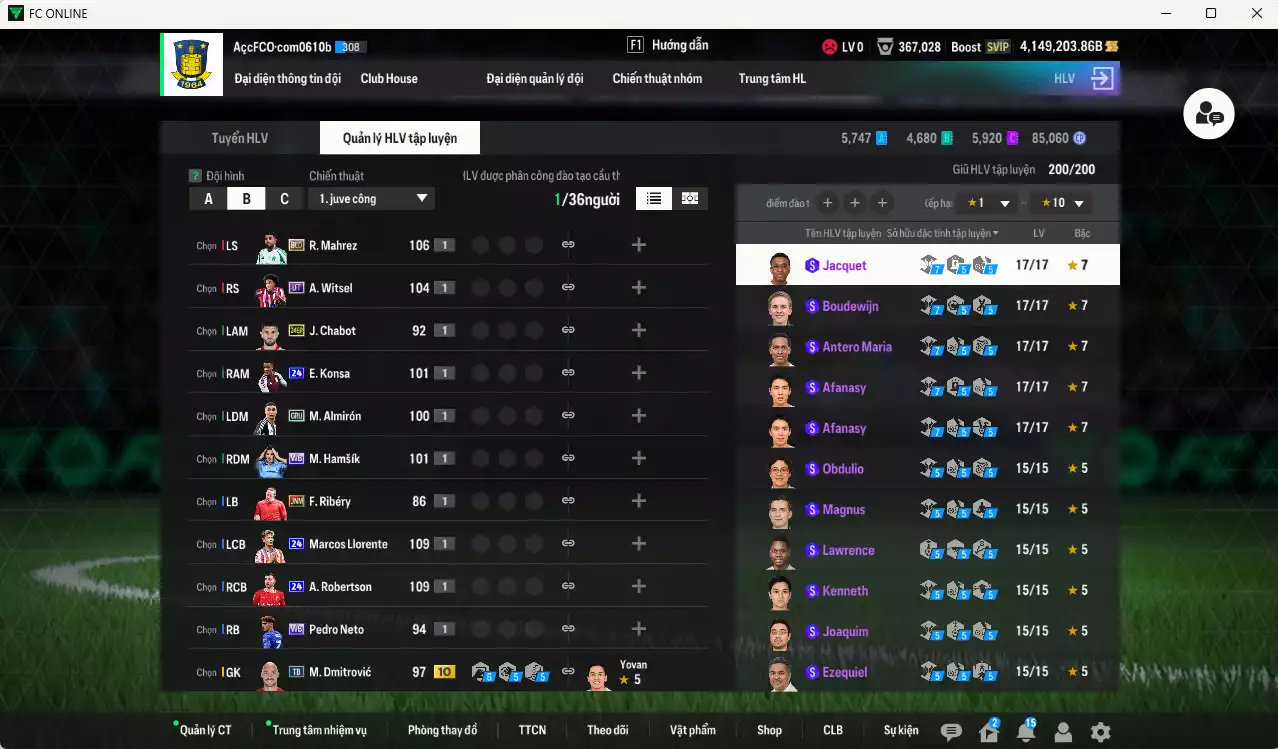 Ảnh ACC 4149203b trắng, có thẻ đổi tên. HLV Xịn, đã full nữa bảng đào tạo chiến thuật