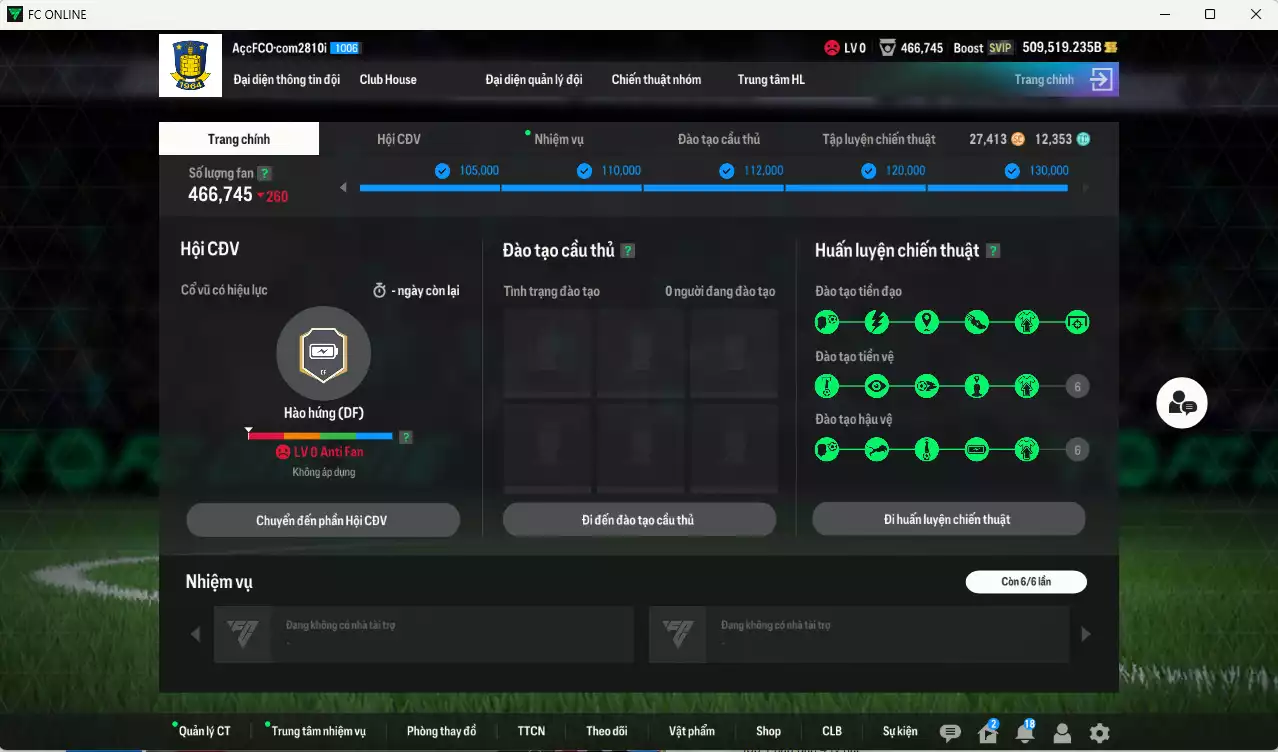 Ảnh ACC 509519b trắng, có thẻ đổi tên. HLV Xịn, gần full bảng đào tạo chiến thuật