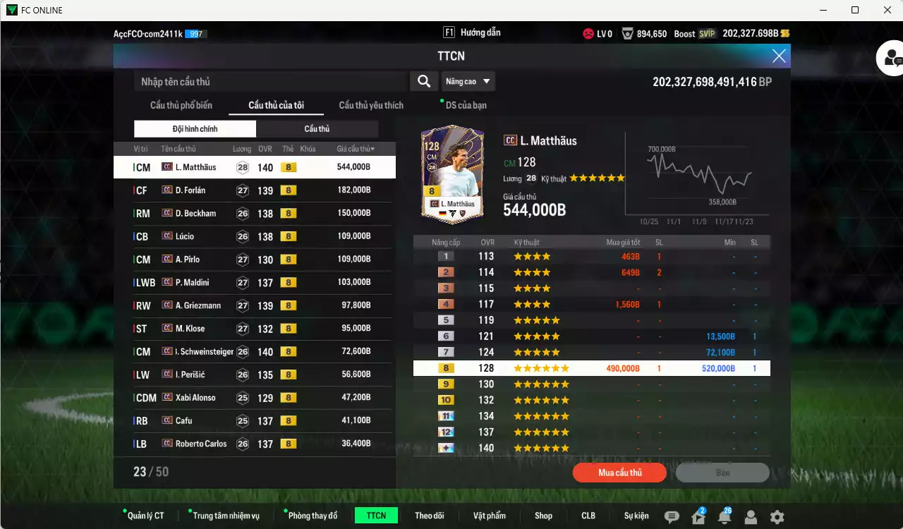 Ảnh Full mùa CC+8 1.727.770b dư 202kb có Matthaus, Forlán, Beckham, Lúcio, Pirlo, Maldini, Griezmann, Klose, Schweinsteiger, Alonso, Cafu, Carlos, Courtois, Touré, Son, Cha... HLV Xịn, đã đào tạo full chỉ số cầu thủ, VIP BK Tháng 11, KC Tháng 12