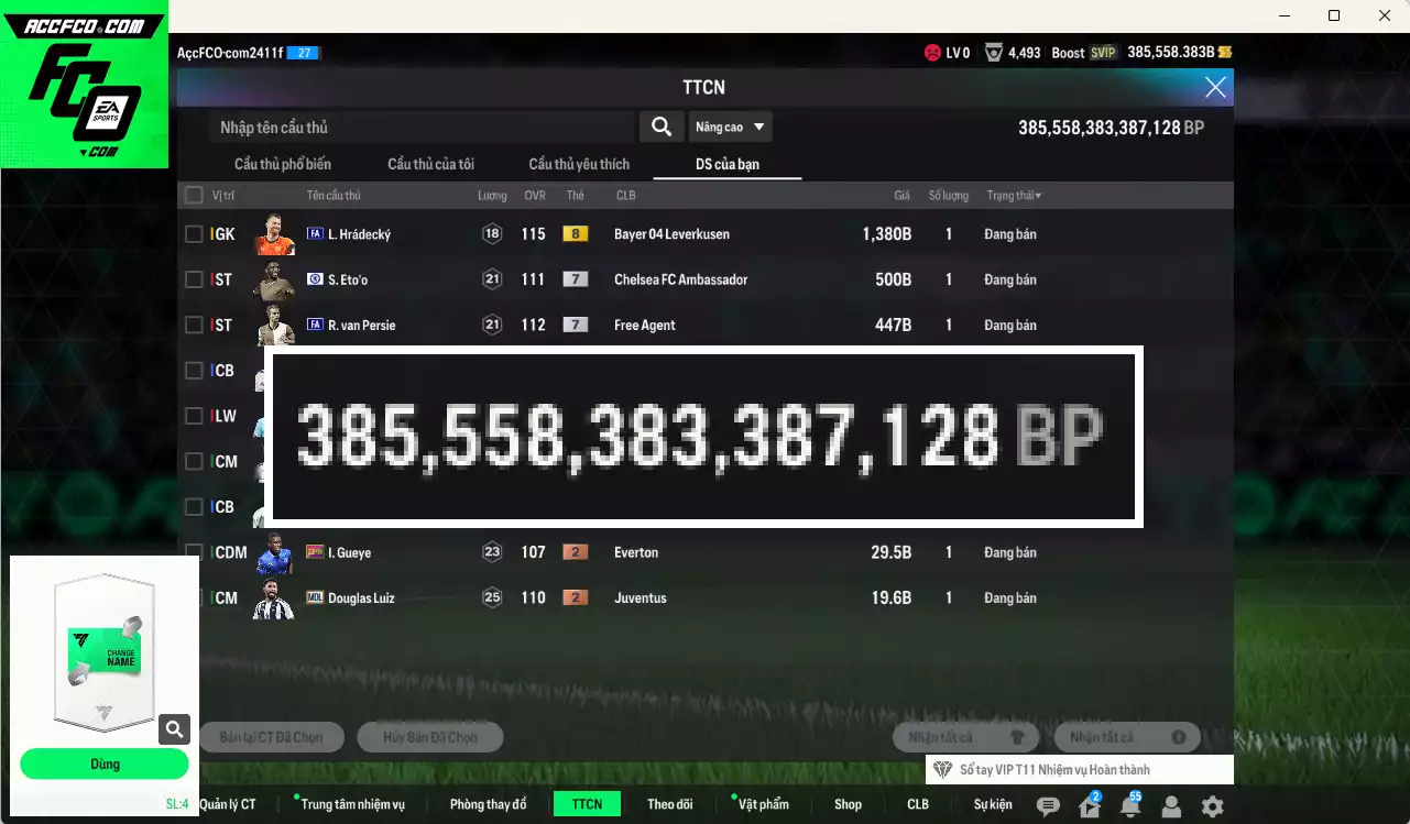 ACC 385558b trắng, có thẻ đổi tên