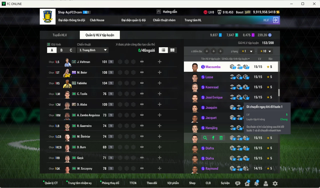 Ảnh [ACC Hiếm, TOP 9 TỶ PHÚ BP🔥] ACC 9.919.958b trắng, có thẻ đổi tên, còn rất nhiều CP GIẢM THUẾ. HLV Siêu Xịn, đã full bảng đào tạo chiến thuật, dư 167.000TC