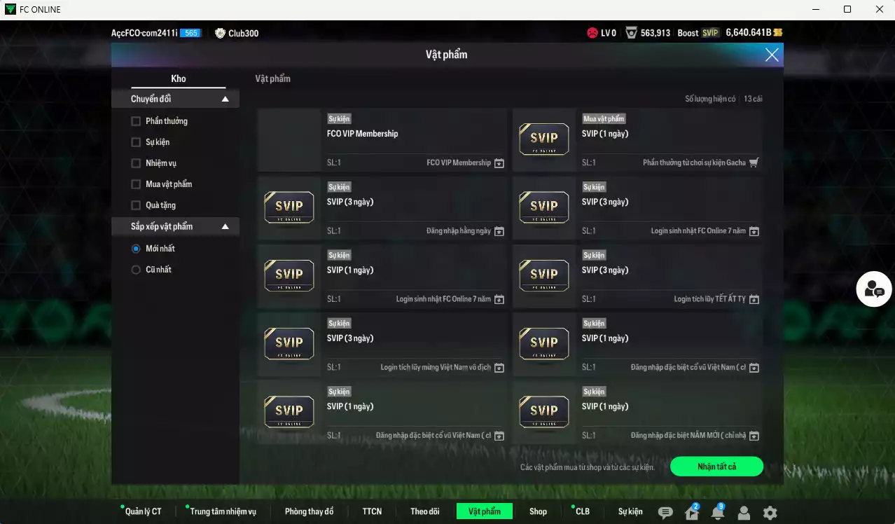 Ảnh Juventus 5.373.870b có Del Piero CU (hiếm), Baggio ITM+5, Henry ITM+5, Nedved GRU, Zidane CH, Pirlo DC, Chiellini DC, Cancelo LOL+10, Lúcio JNM.... Còn nhiều coin TM, HLV Xịn, đã đào tạo full chỉ số cầu thủ, VIP BK Tháng 11,12