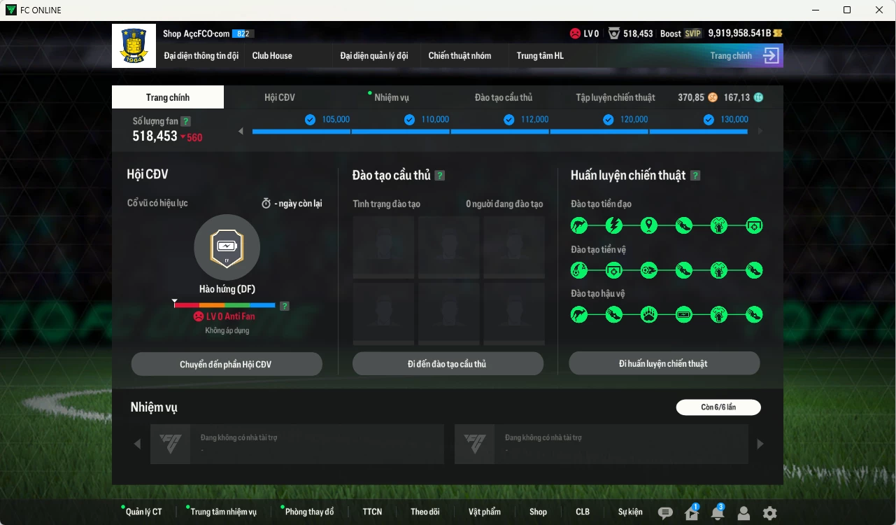 Ảnh [ACC Hiếm, TOP 9 TỶ PHÚ BP🔥] ACC 9.919.958b trắng, có thẻ đổi tên, còn rất nhiều CP GIẢM THUẾ. HLV Siêu Xịn, đã full bảng đào tạo chiến thuật, dư 167.000TC