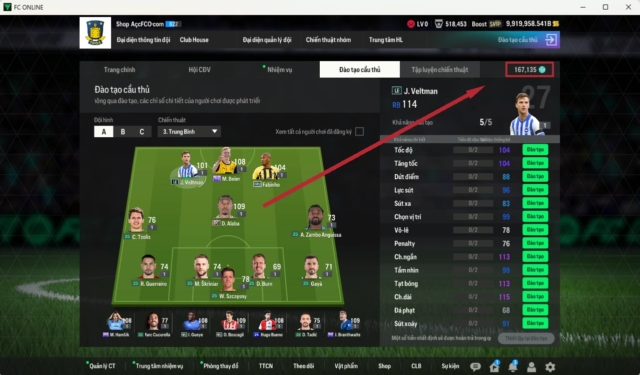 Ảnh [ACC Hiếm, TOP 9 TỶ PHÚ BP🔥] ACC 9.919.958b trắng, có thẻ đổi tên, còn rất nhiều CP GIẢM THUẾ. HLV Siêu Xịn, đã full bảng đào tạo chiến thuật, dư 167.000TC