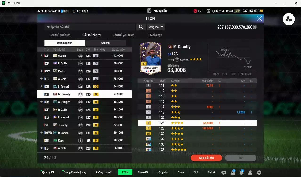 Ảnh [ACC Hiếm🔥] Chelsea mix Quốc Dân 6.693.640b dư 237kb có Sheva ITM+5, Eto ITM+5, Pelé DC, Lampard ITM+5, Best DC, Essien ITM+5, Zola IMT+5, Gullit CH, Pedro WS, A. Cole ITM+5, Tomori SPL+10, Desailly CC, Rudiger SPL, Gullit RTN, Hazard HG... Còn rất nhiều SVIP vs CP GIẢM THUẾ, HLV Siêu Xịn, gần full bảng đào tạo chiến thuật vs chỉ số cầu thủ