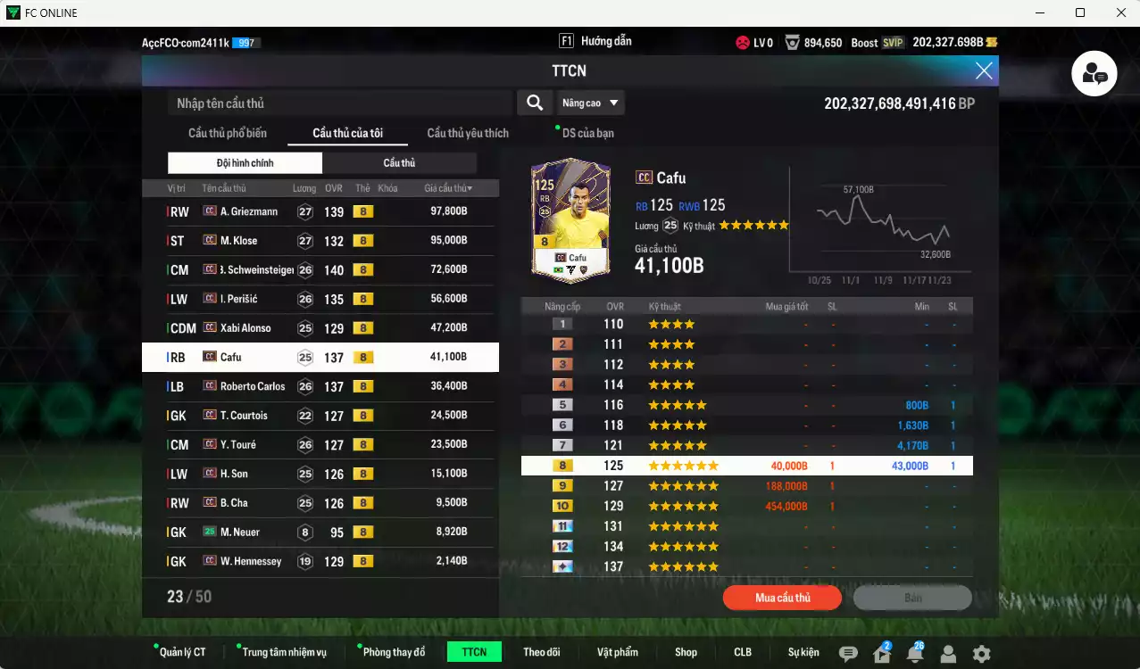 Ảnh Full mùa CC+8 1.727.770b dư 202kb có Matthaus, Forlán, Beckham, Lúcio, Pirlo, Maldini, Griezmann, Klose, Schweinsteiger, Alonso, Cafu, Carlos, Courtois, Touré, Son, Cha... HLV Xịn, đã đào tạo full chỉ số cầu thủ, VIP BK Tháng 11, KC Tháng 12