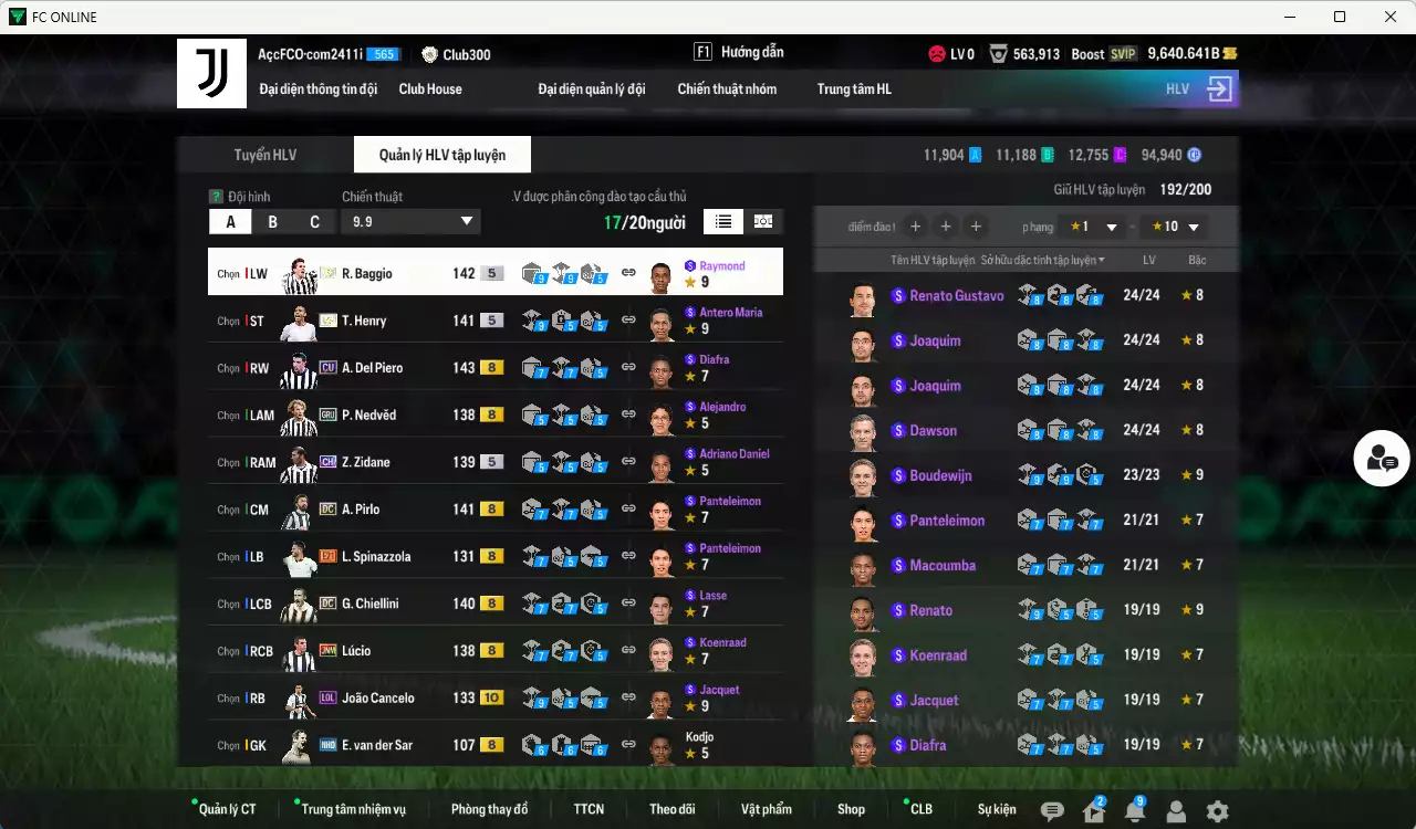 Ảnh Juventus 5.373.870b có Del Piero CU (hiếm), Baggio ITM+5, Henry ITM+5, Nedved GRU, Zidane CH, Pirlo DC, Chiellini DC, Cancelo LOL+10, Lúcio JNM.... Còn nhiều coin TM, HLV Xịn, đã đào tạo full chỉ số cầu thủ, VIP BK Tháng 11,12