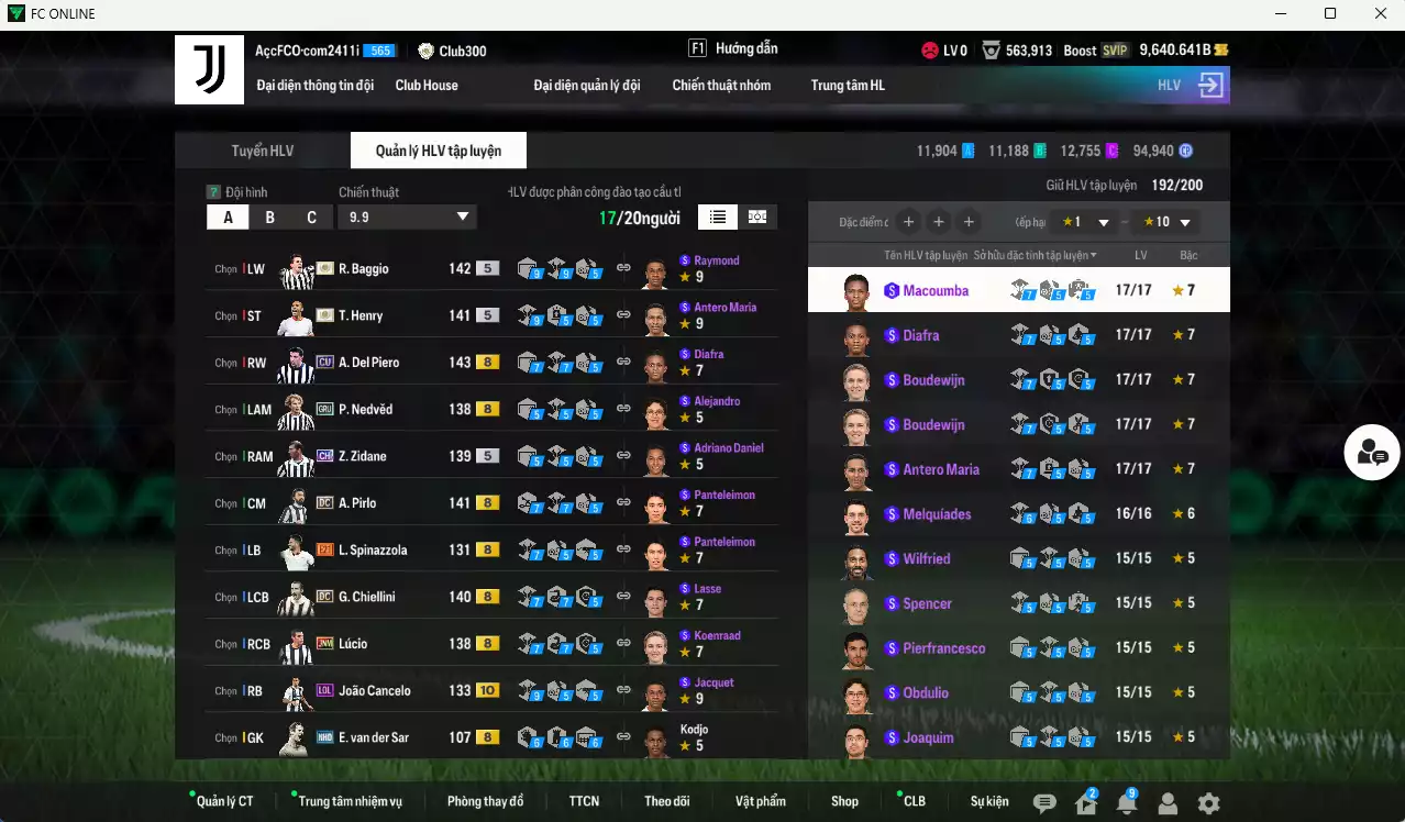 Ảnh Juventus 5.373.870b có Del Piero CU (hiếm), Baggio ITM+5, Henry ITM+5, Nedved GRU, Zidane CH, Pirlo DC, Chiellini DC, Cancelo LOL+10, Lúcio JNM.... Còn nhiều coin TM, HLV Xịn, đã đào tạo full chỉ số cầu thủ, VIP BK Tháng 11,12