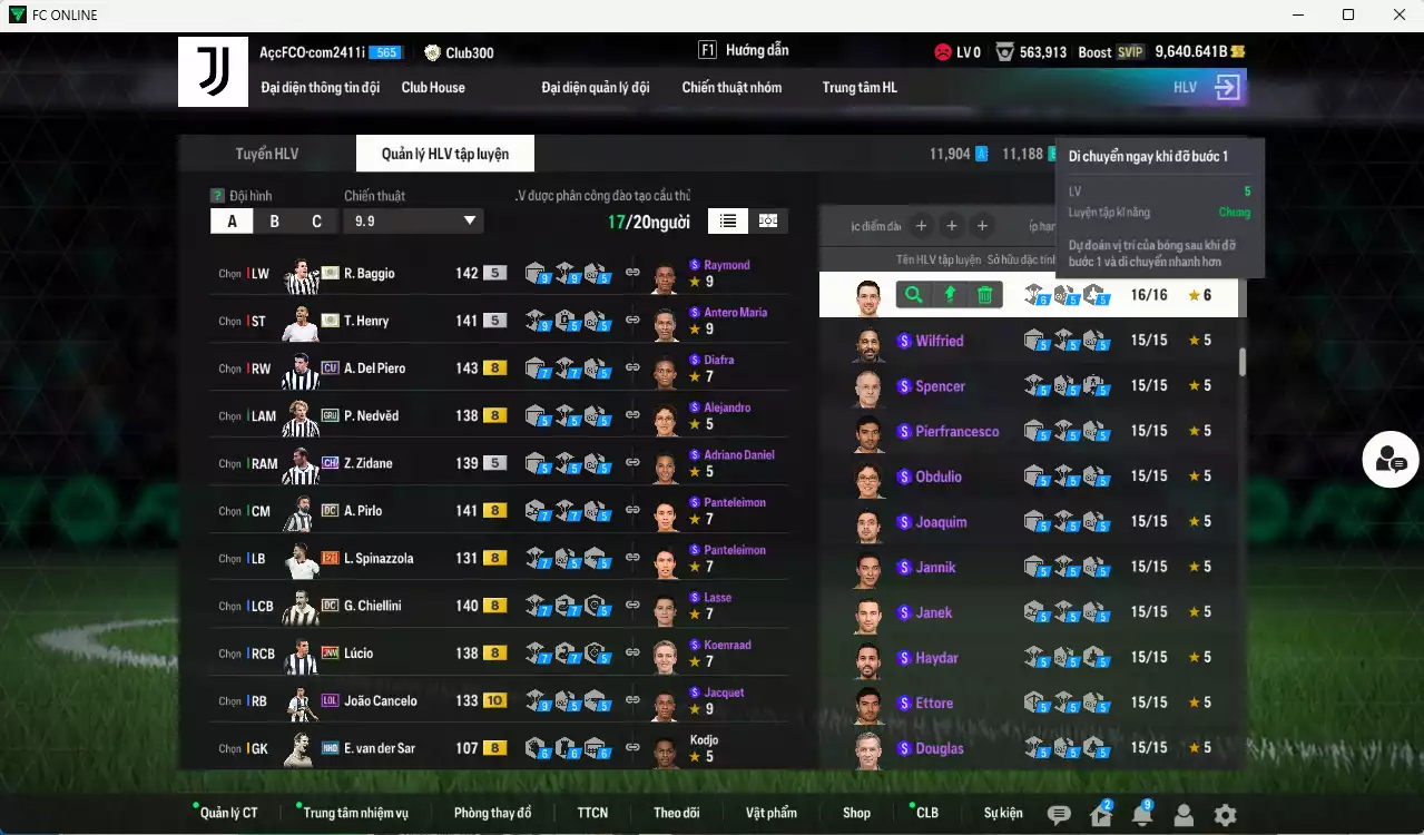 Ảnh Juventus 5.373.870b có Del Piero CU (hiếm), Baggio ITM+5, Henry ITM+5, Nedved GRU, Zidane CH, Pirlo DC, Chiellini DC, Cancelo LOL+10, Lúcio JNM.... Còn nhiều coin TM, HLV Xịn, đã đào tạo full chỉ số cầu thủ, VIP BK Tháng 11,12